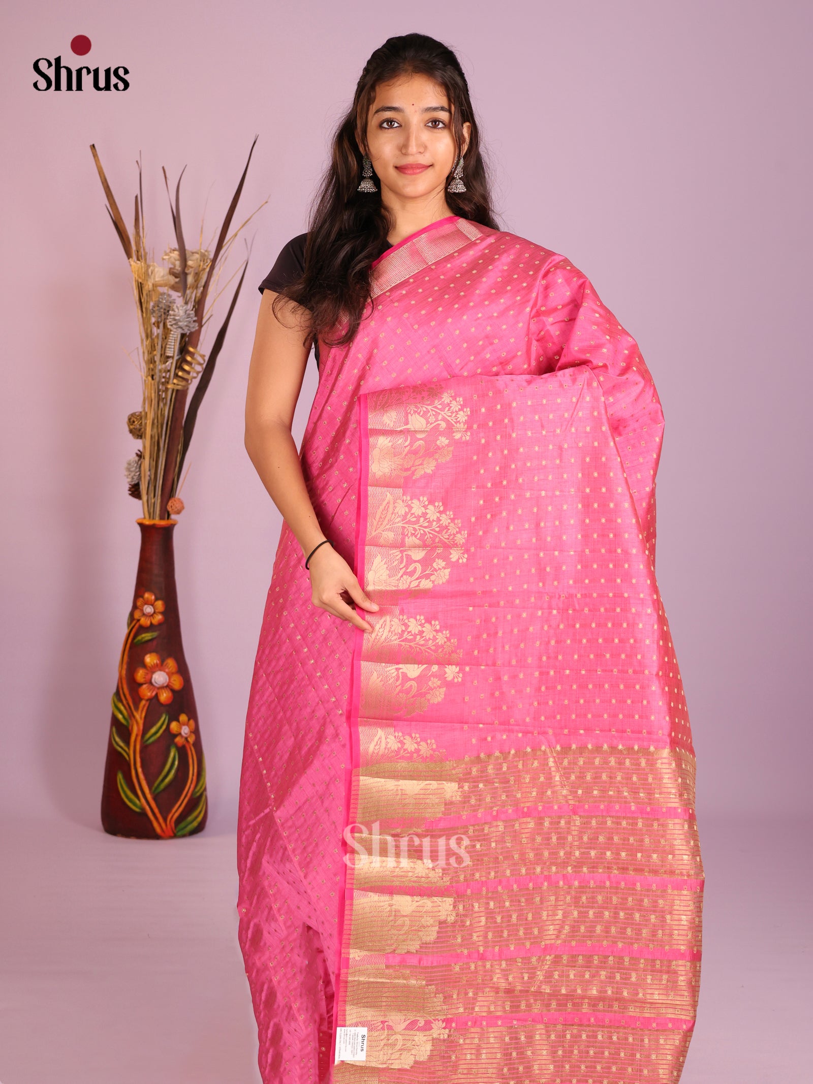 Pink - Semi Rawsilk Saree