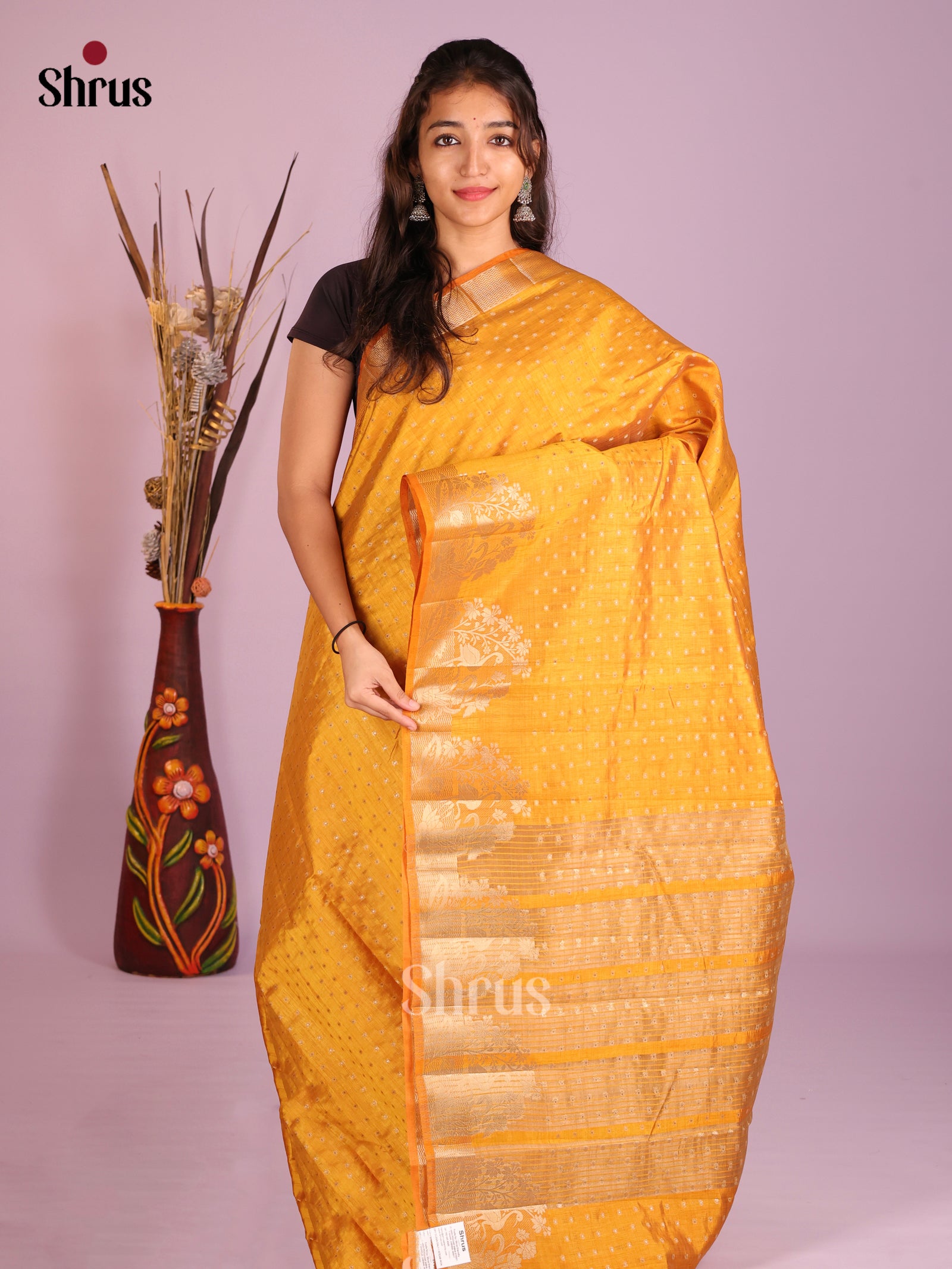 Mustard - Semi Rawsilk Saree