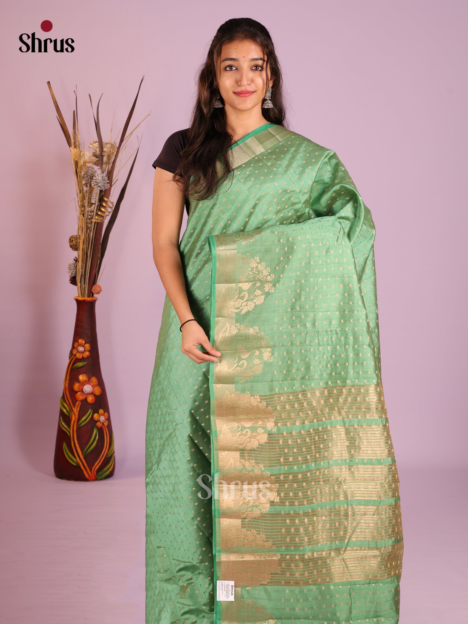 Pastel Green- Semi Rawsilk Saree