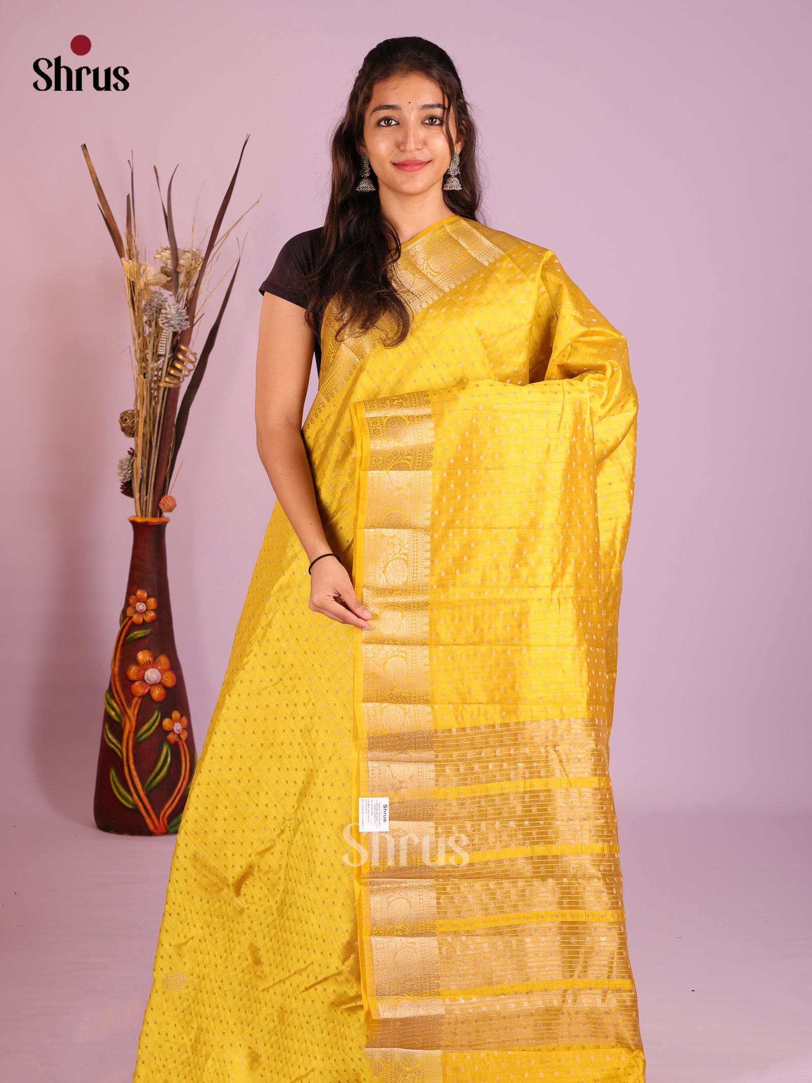 Yellow - Semi Rawsilk Saree