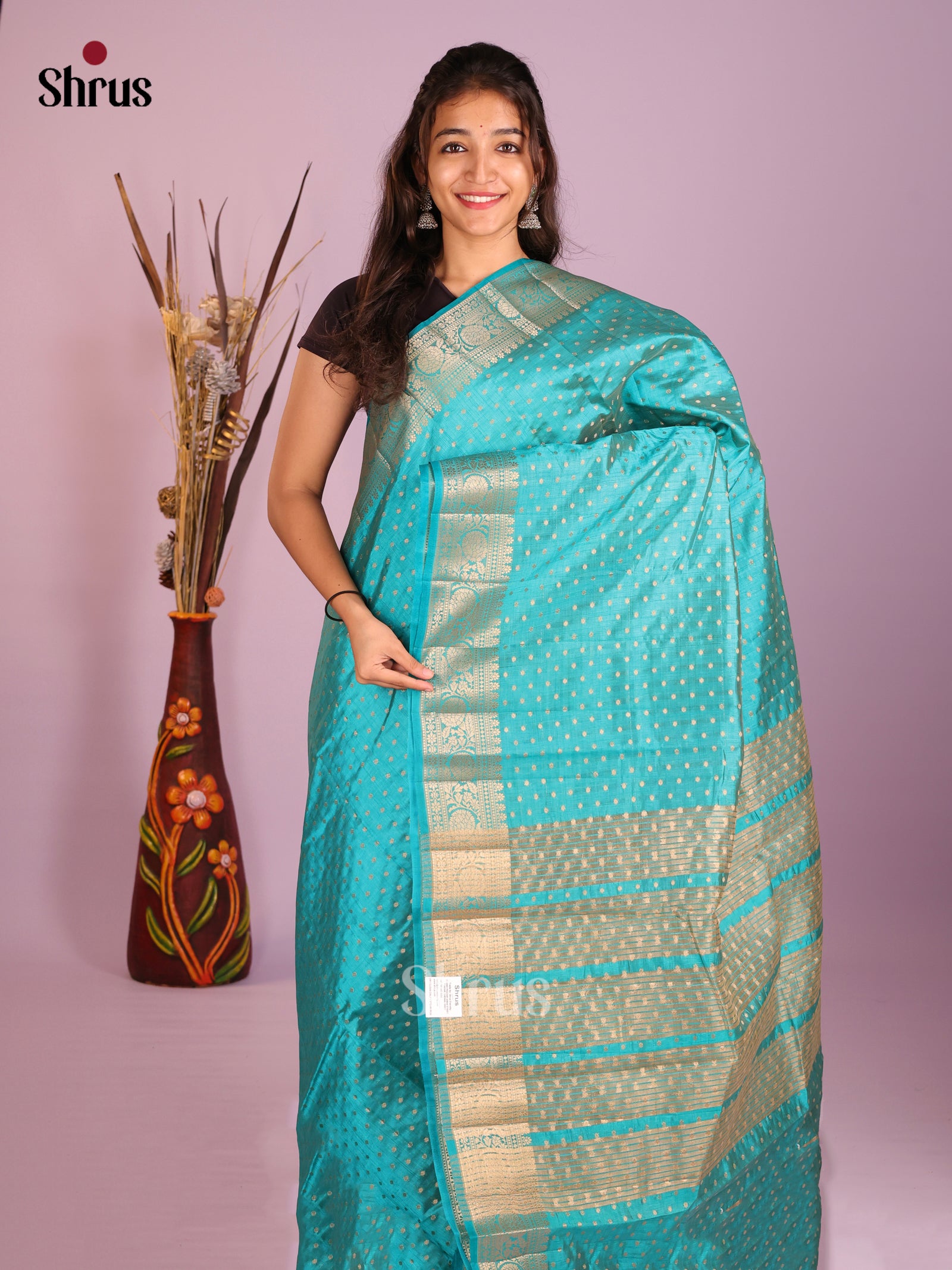 Teal - Semi Rawsilk Saree