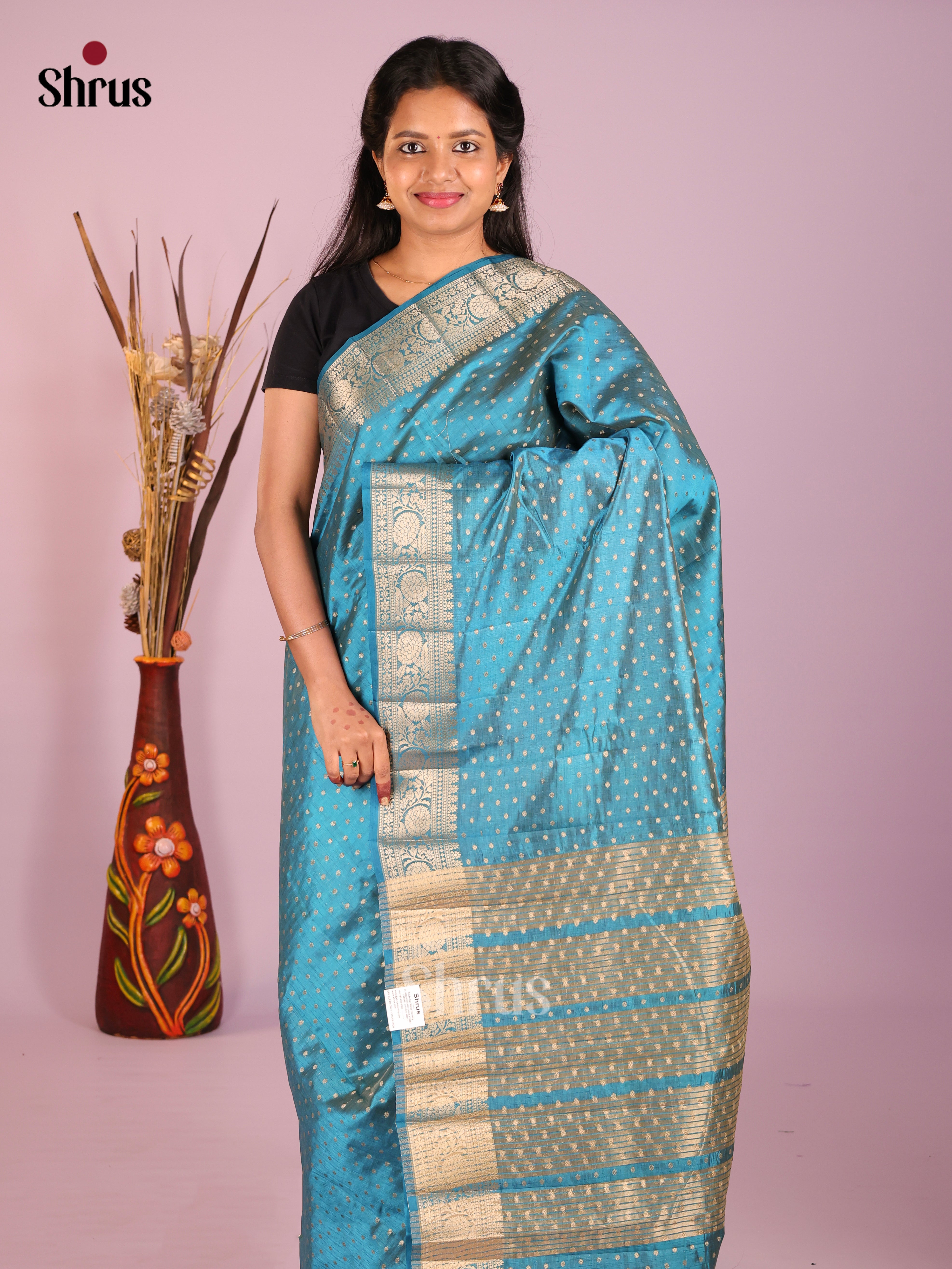 Blue - Semi Rawsilk Saree