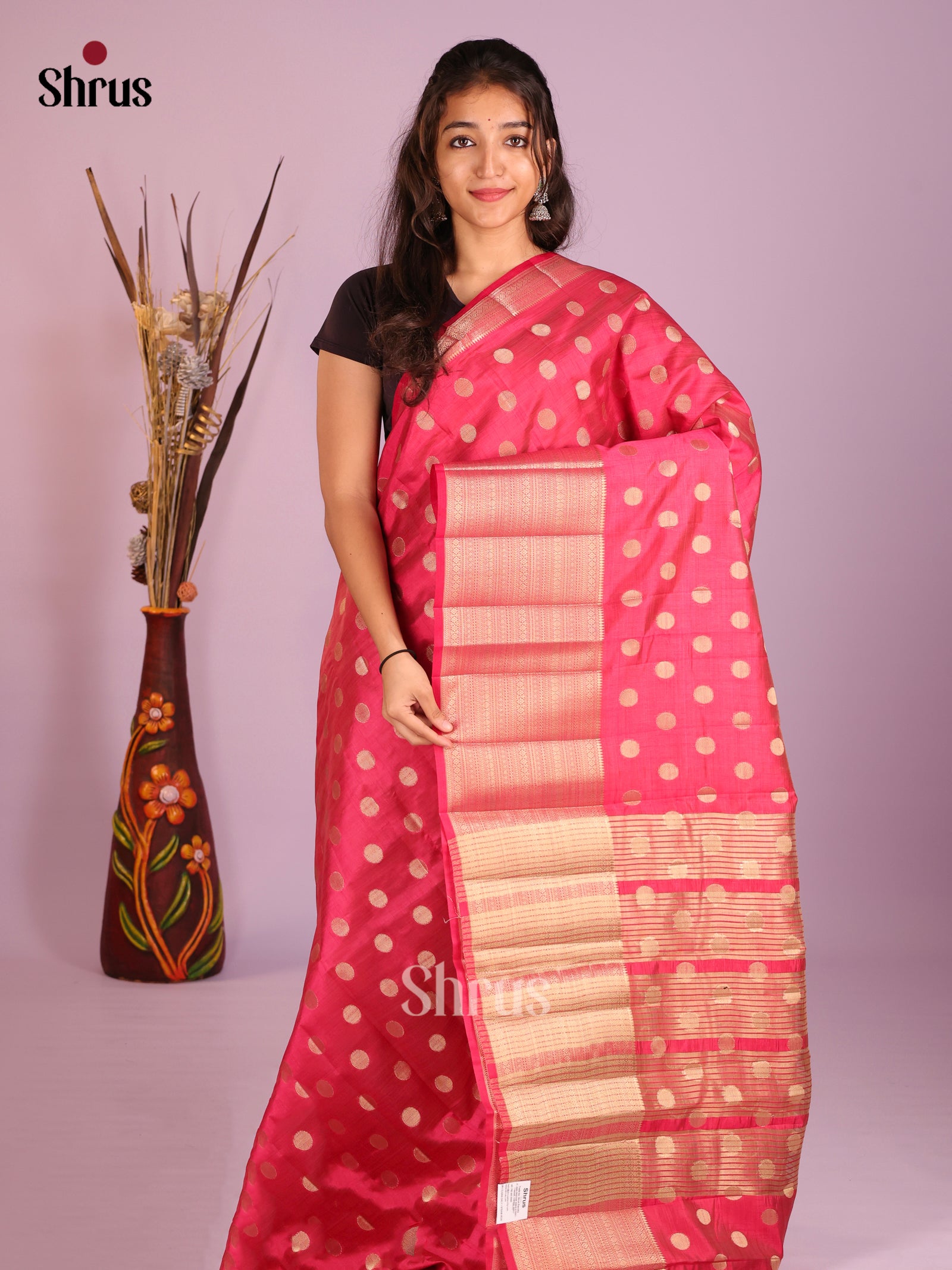 Pink- Semi Rawsilk Saree