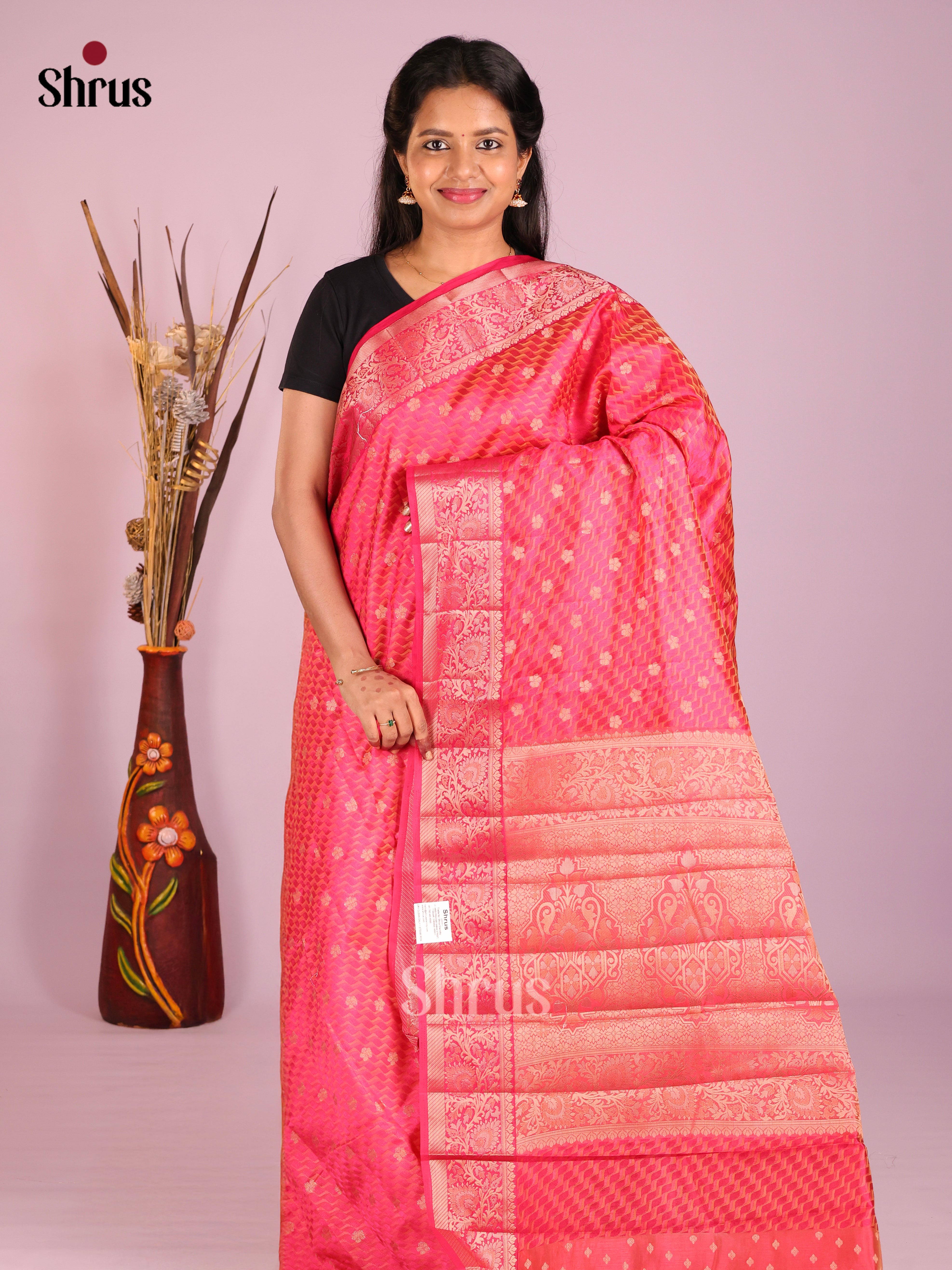 Pink - Semi Rawsilk Saree