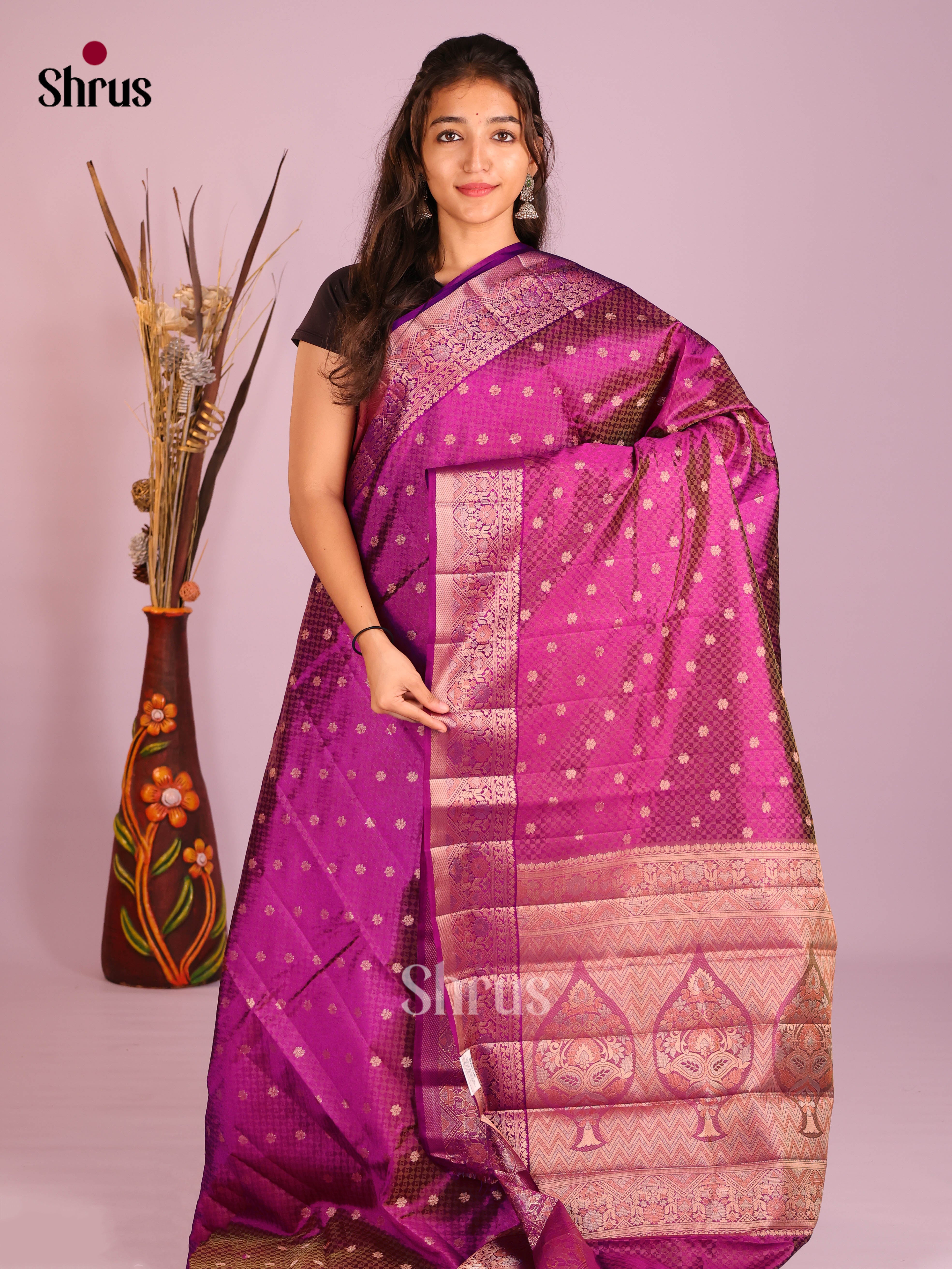 Purple - Semi Rawsilk Saree