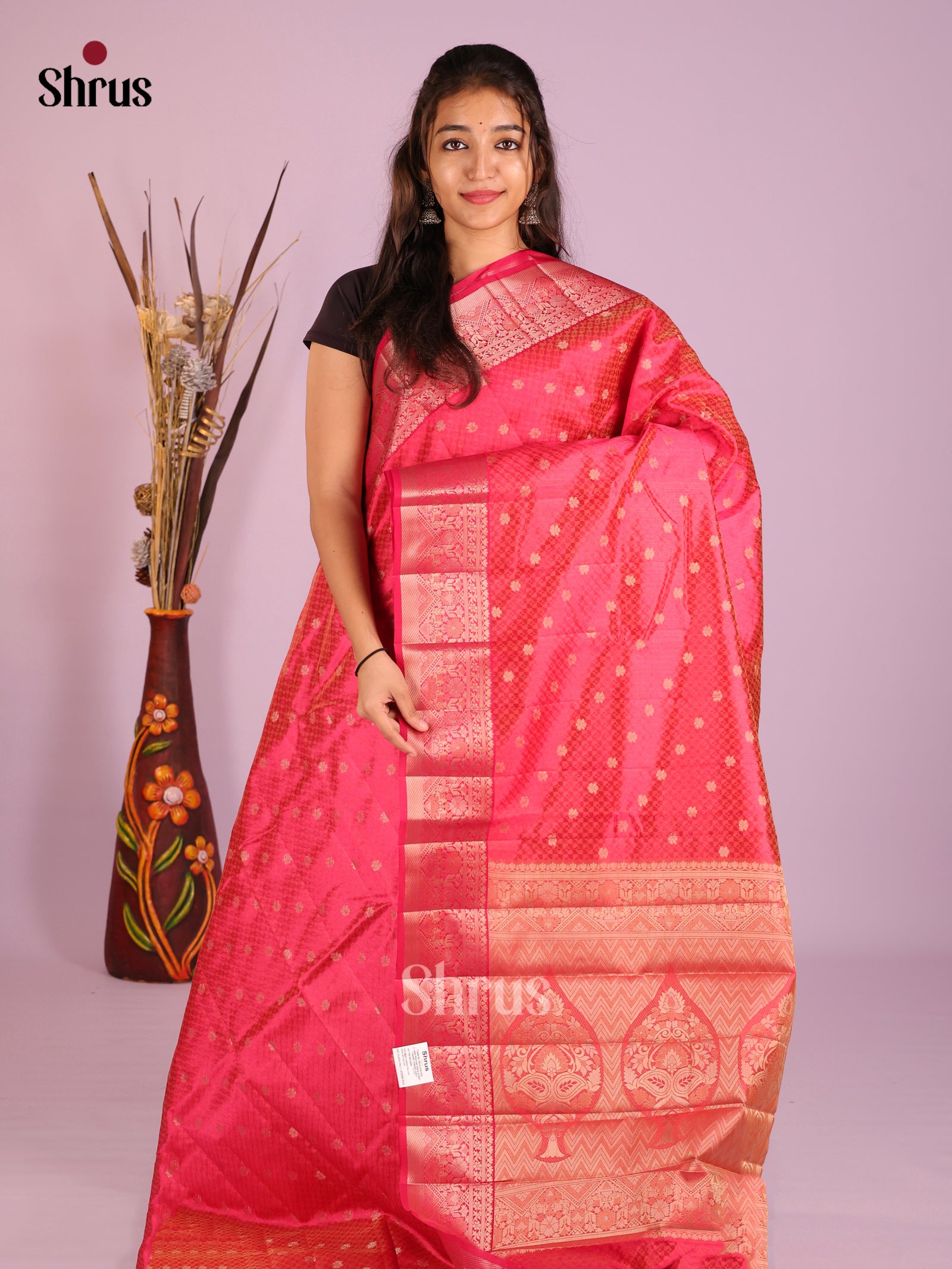 Red - Semi Rawsilk Saree