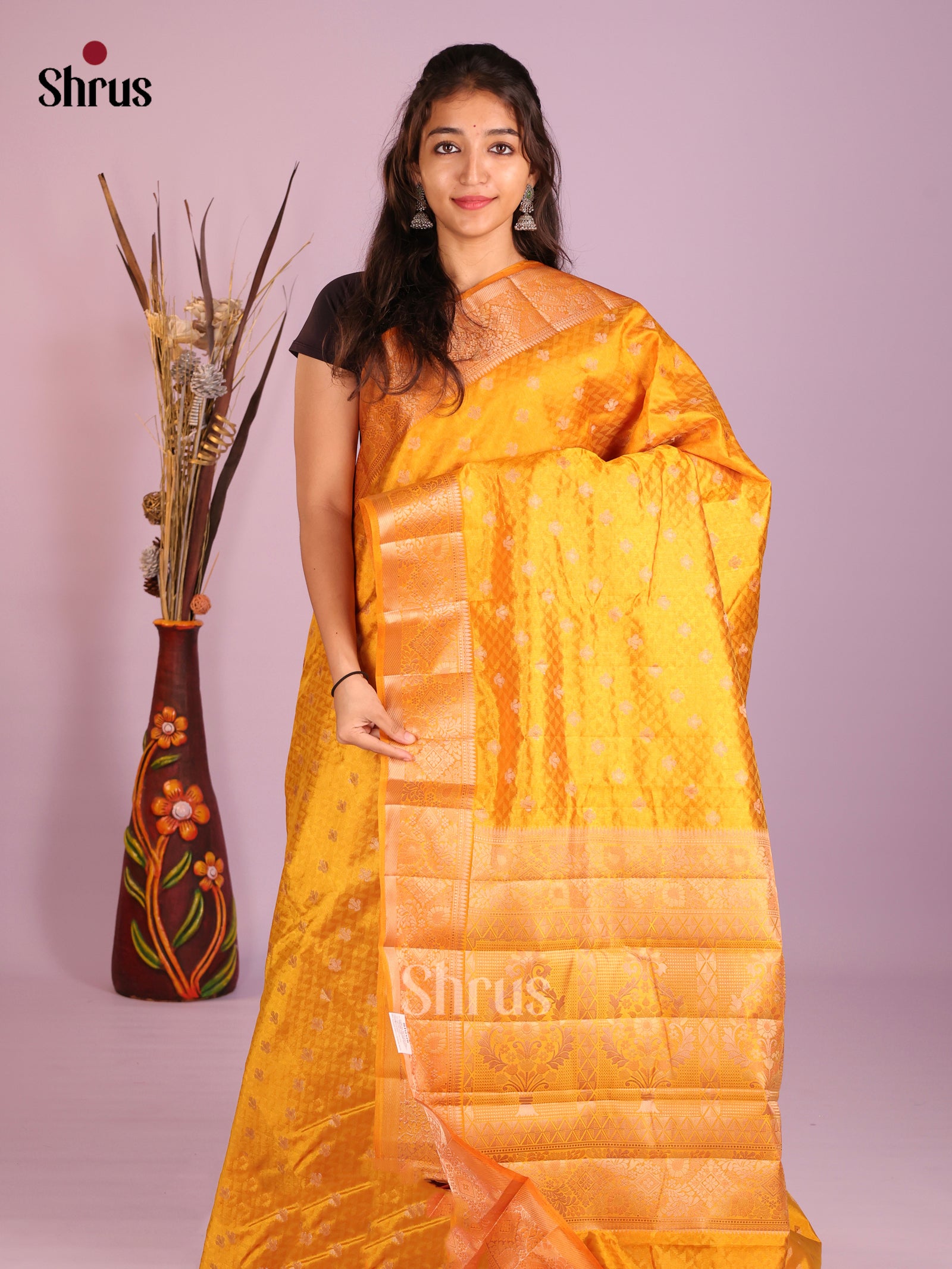 Yellow - Semi Rawsilk Saree