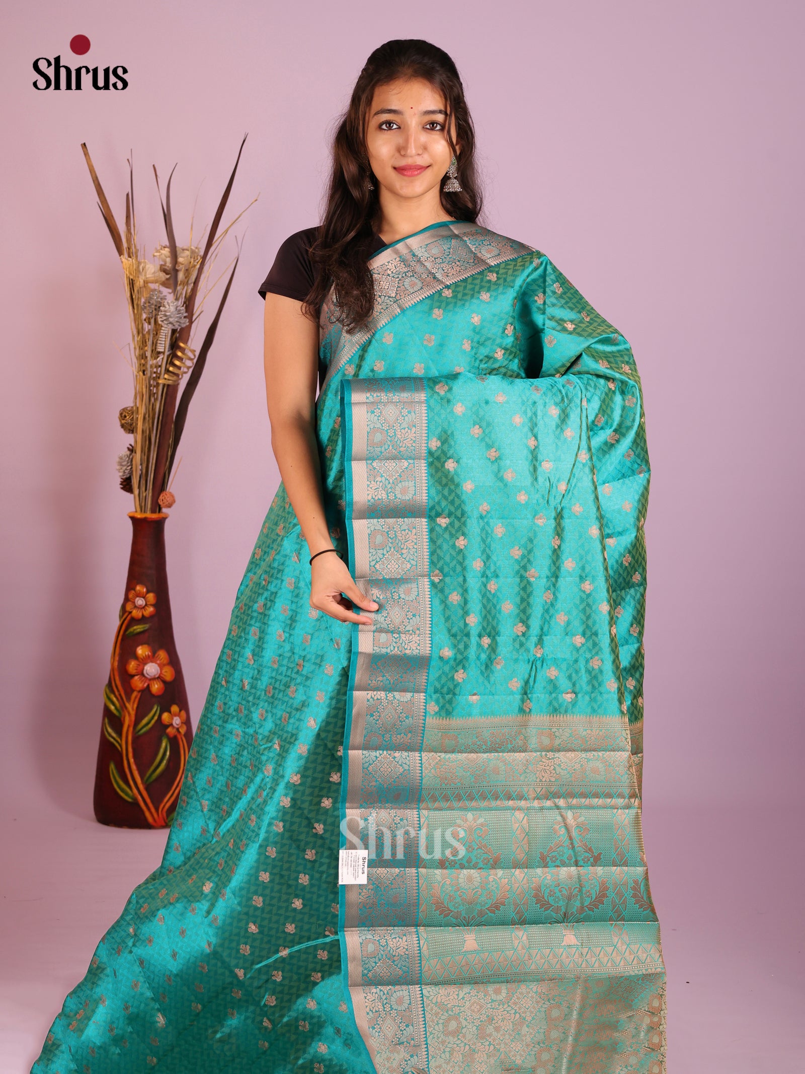 Teal - Semi Rawsilk Saree