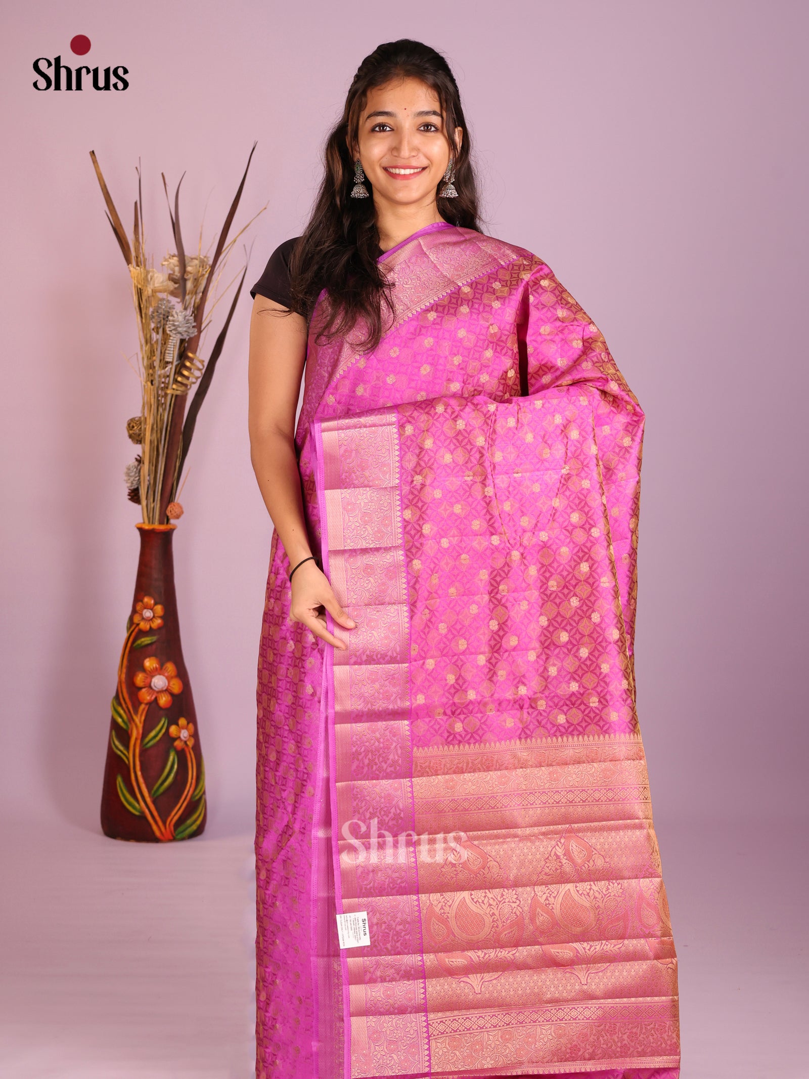 Pink - Semi Rawsilk Saree