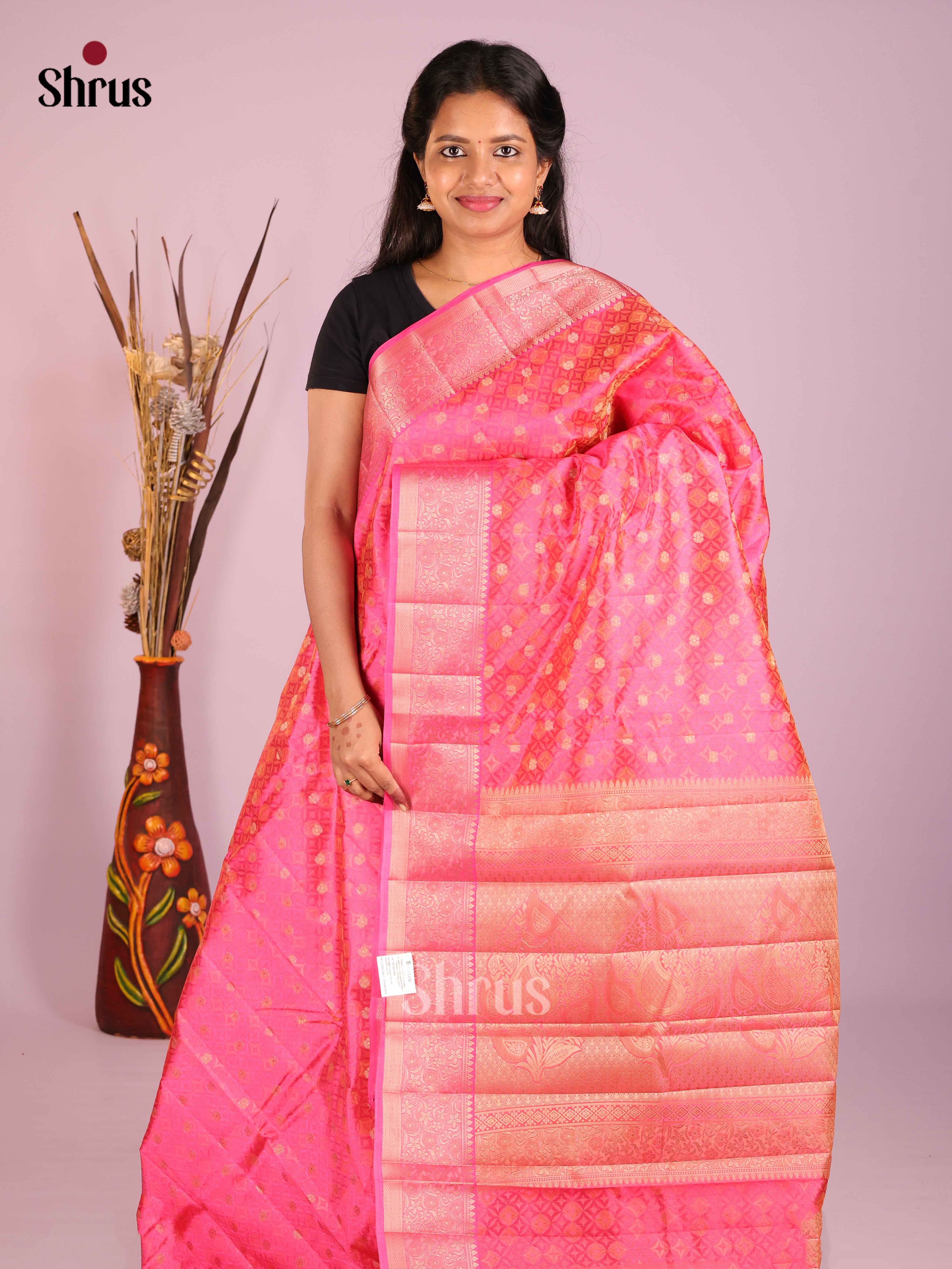 Pink - Semi Rawsilk Saree