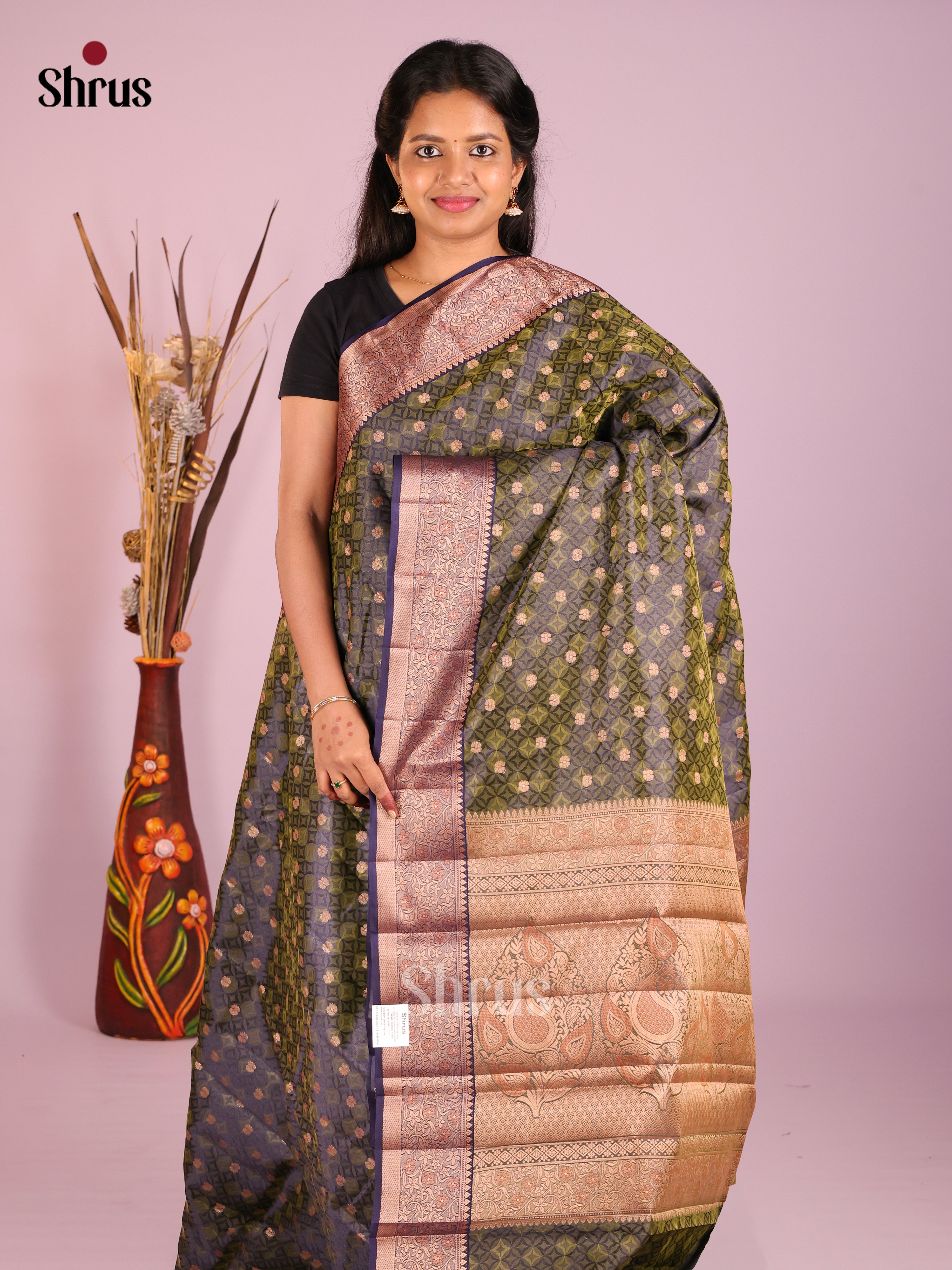 Green & Blue- Semi Rawsilk Saree