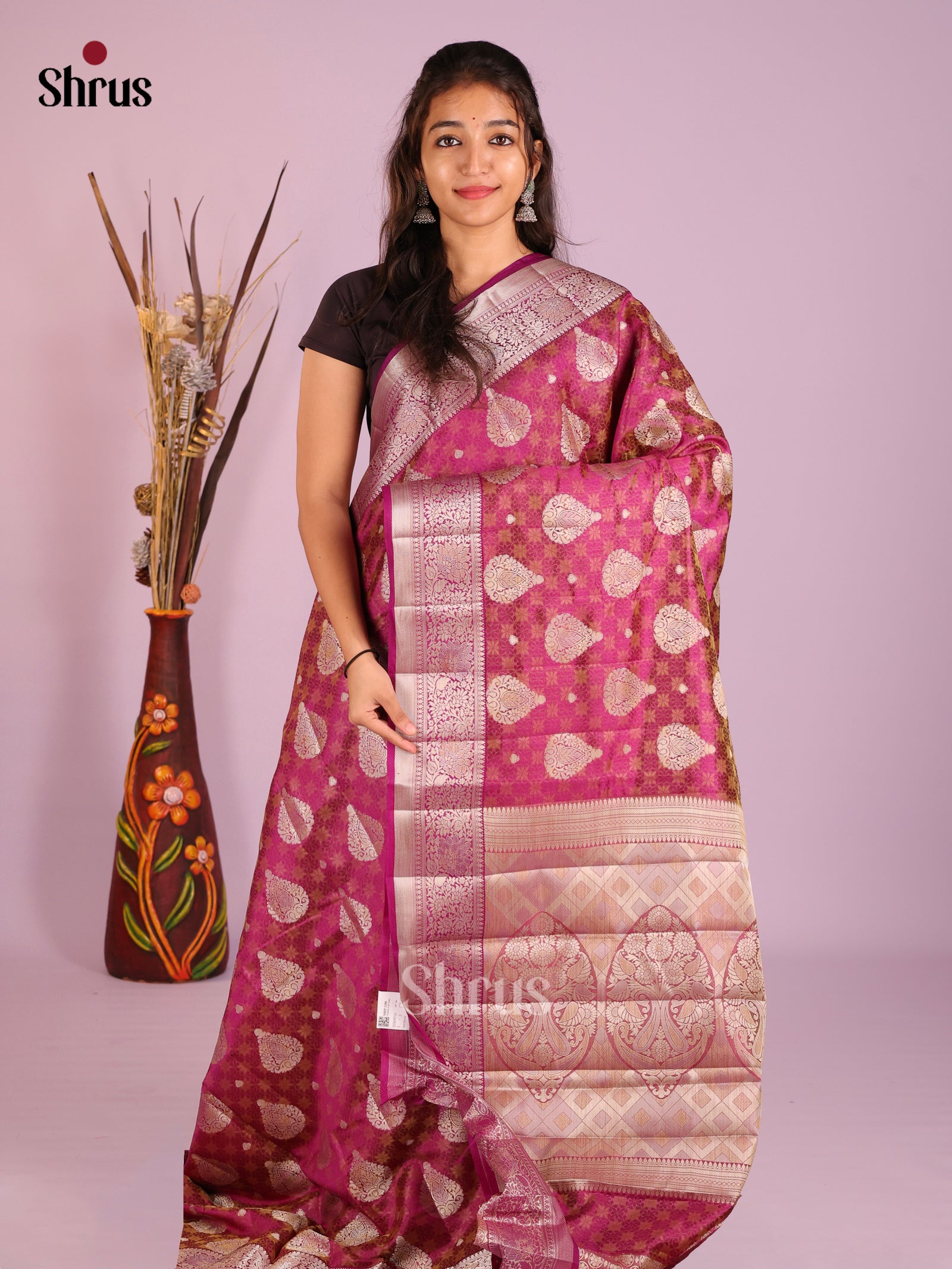 Maroon - Semi Rawsilk Saree