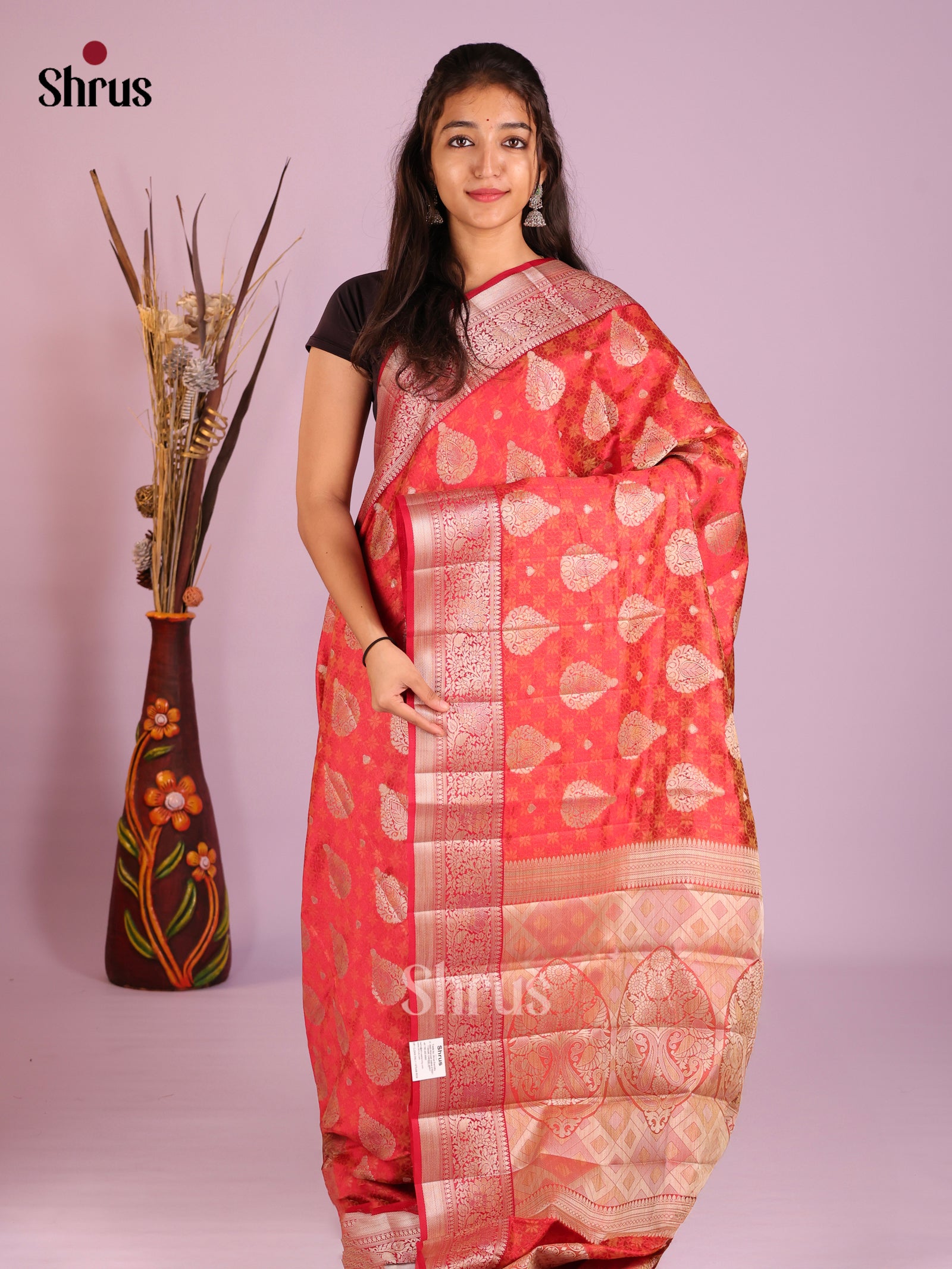 Red - Semi Rawsilk Saree