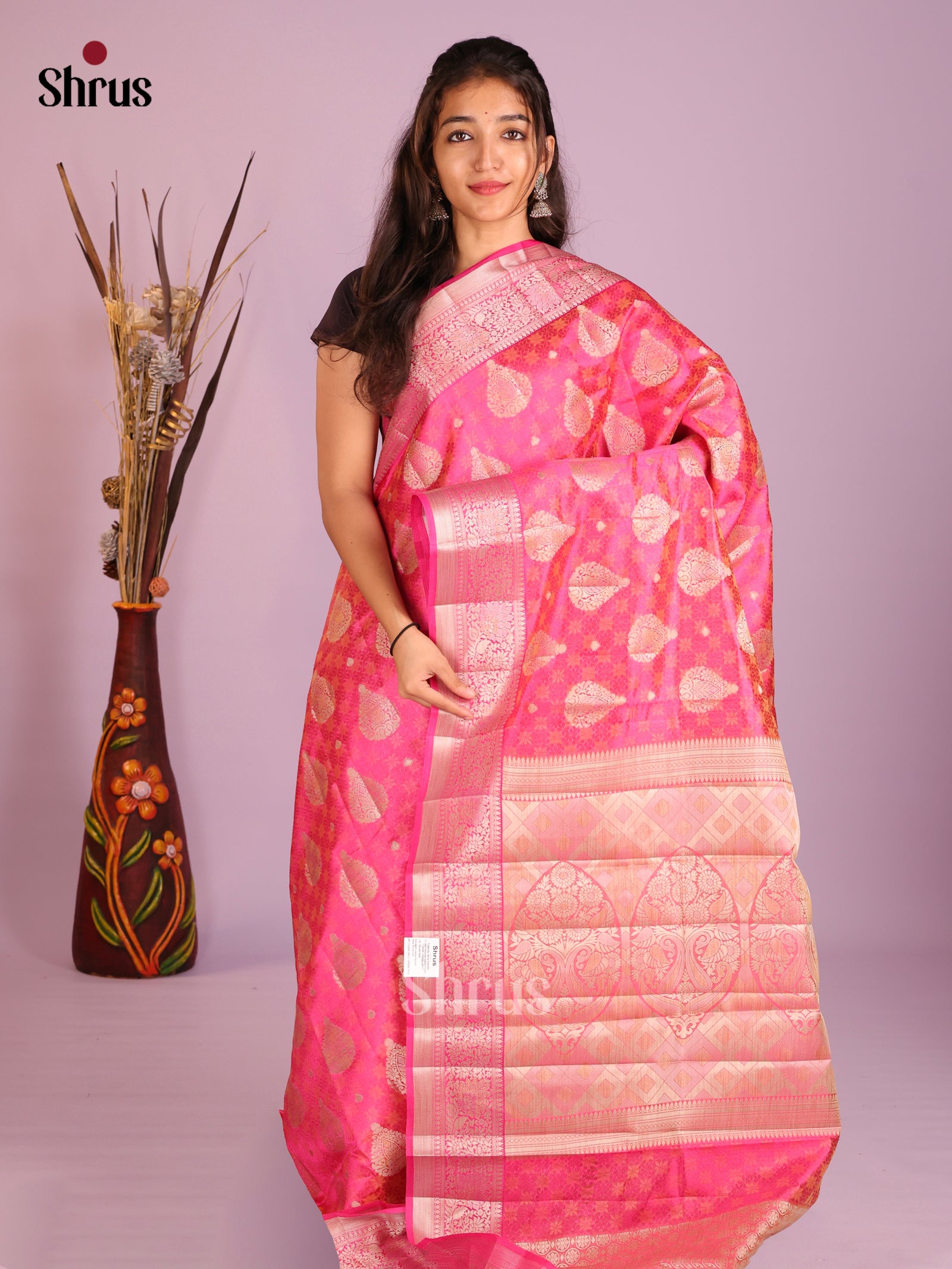 Pink - Semi Rawsilk Saree