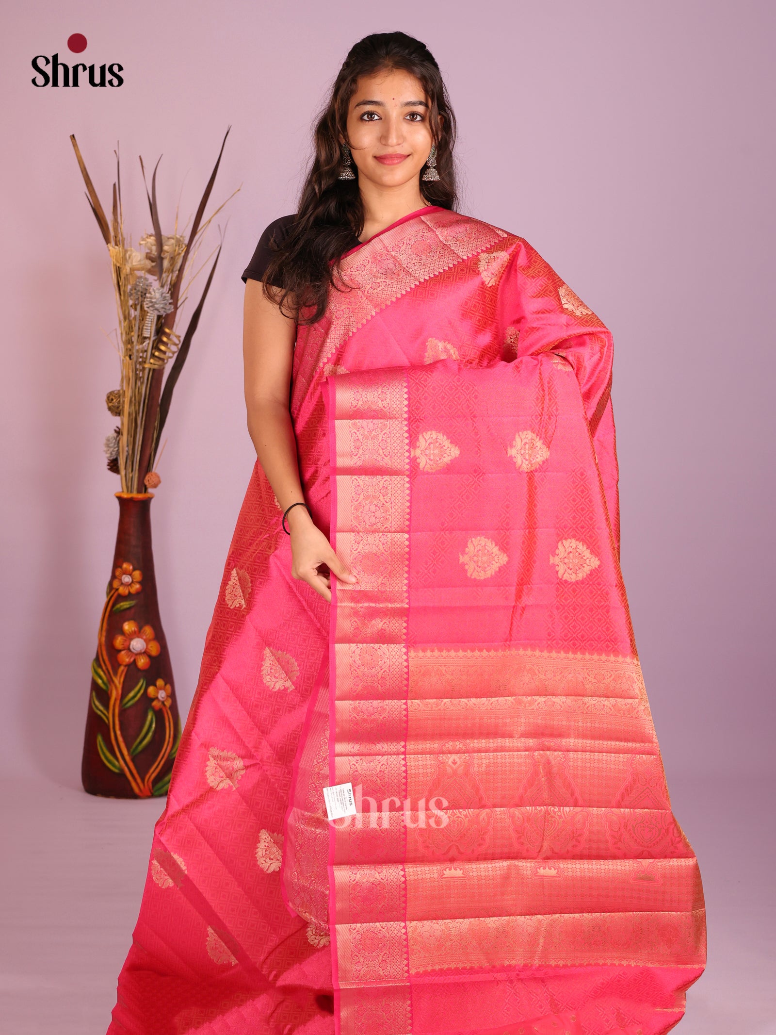 Pink - Semi Rawsilk Saree