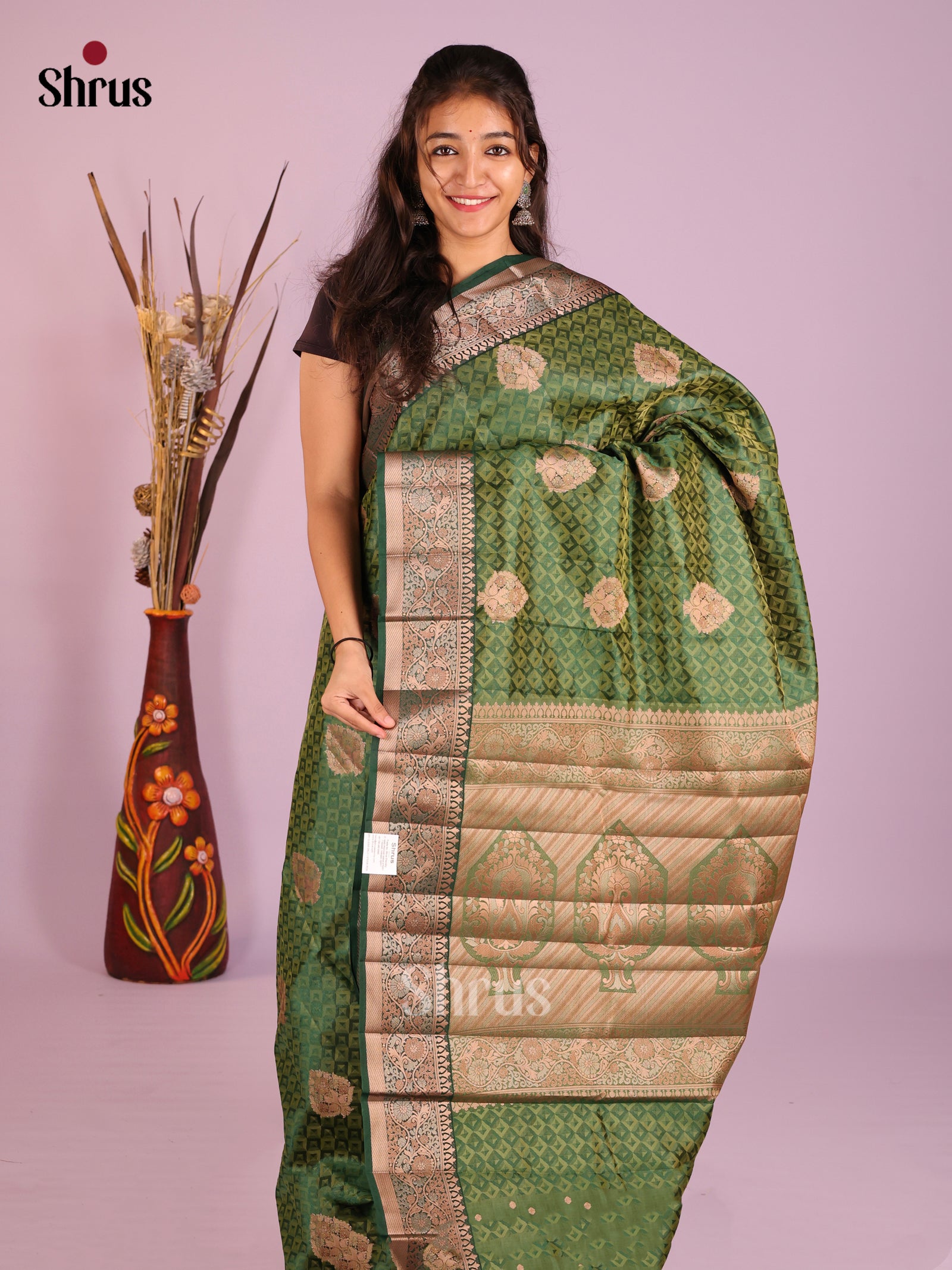 Green - Semi Rawsilk Saree
