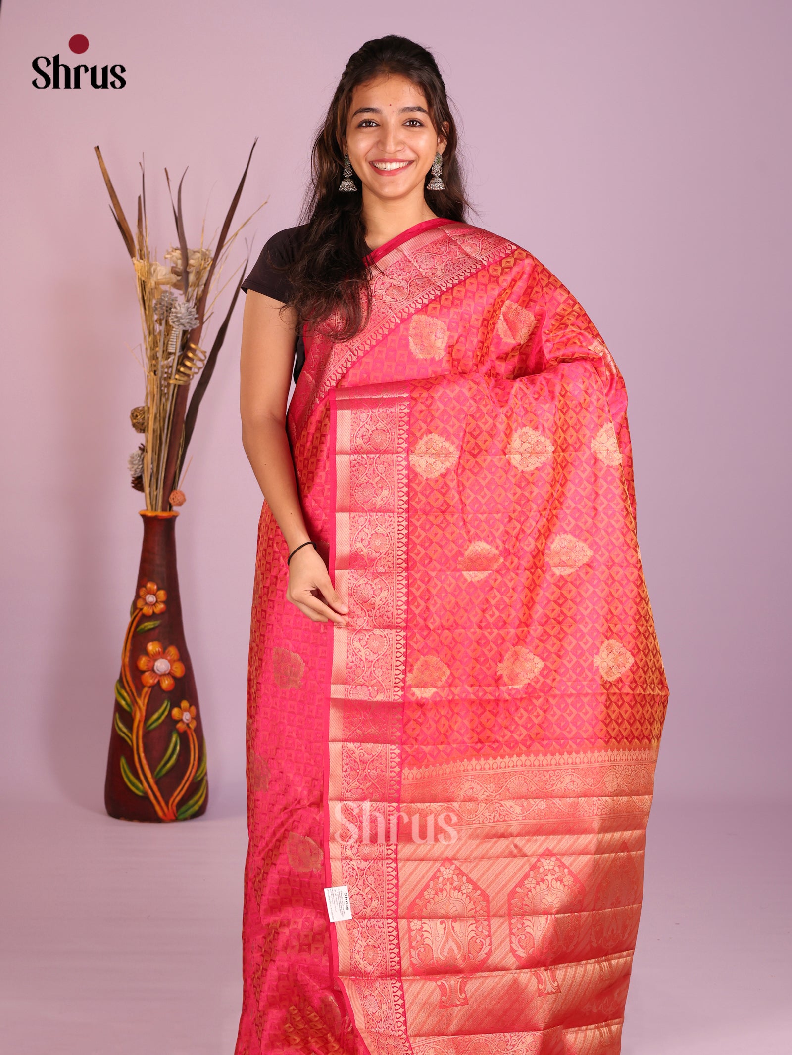 Pink - Semi Rawsilk Saree
