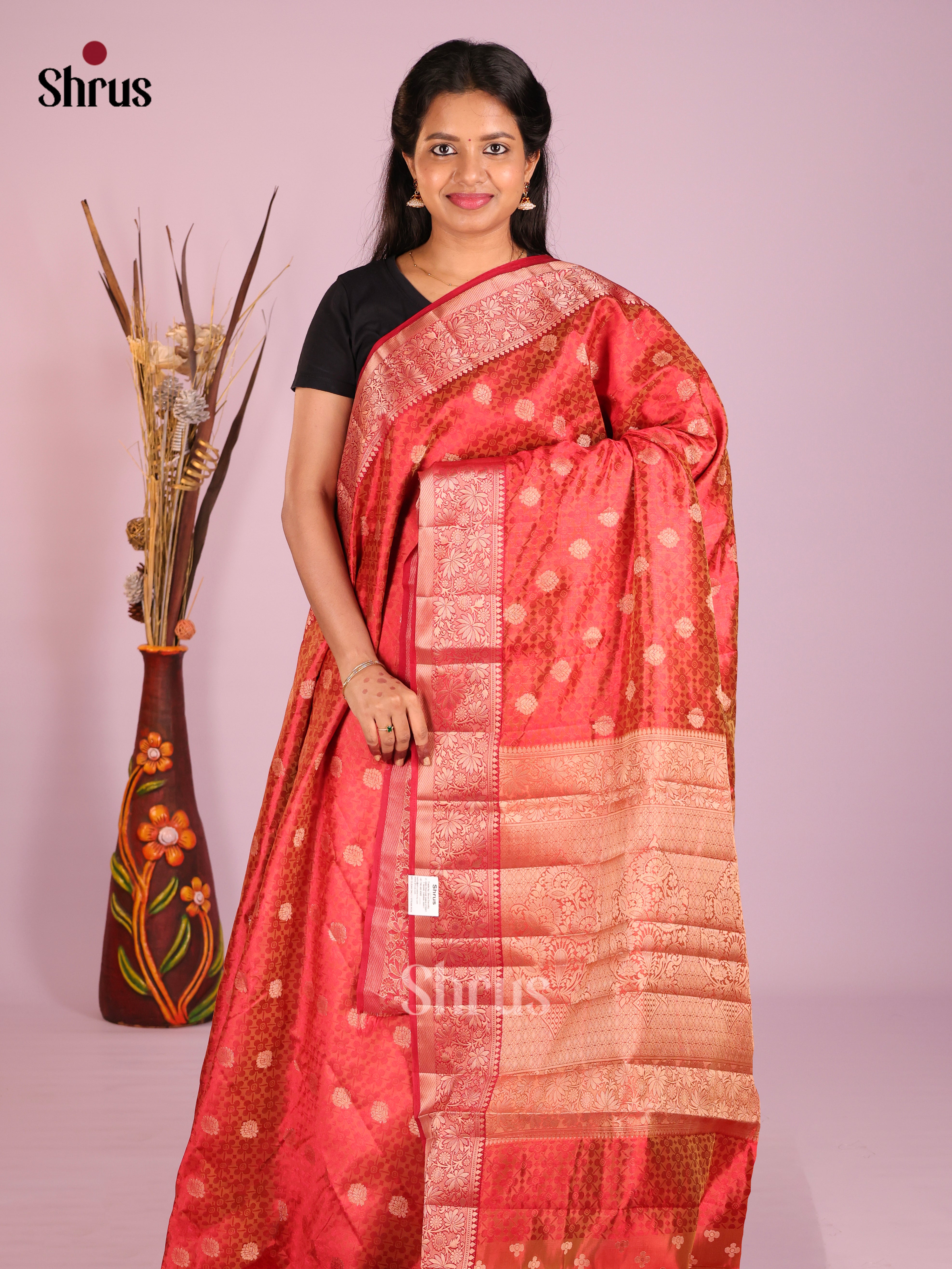 Red- Semi Rawsilk Saree