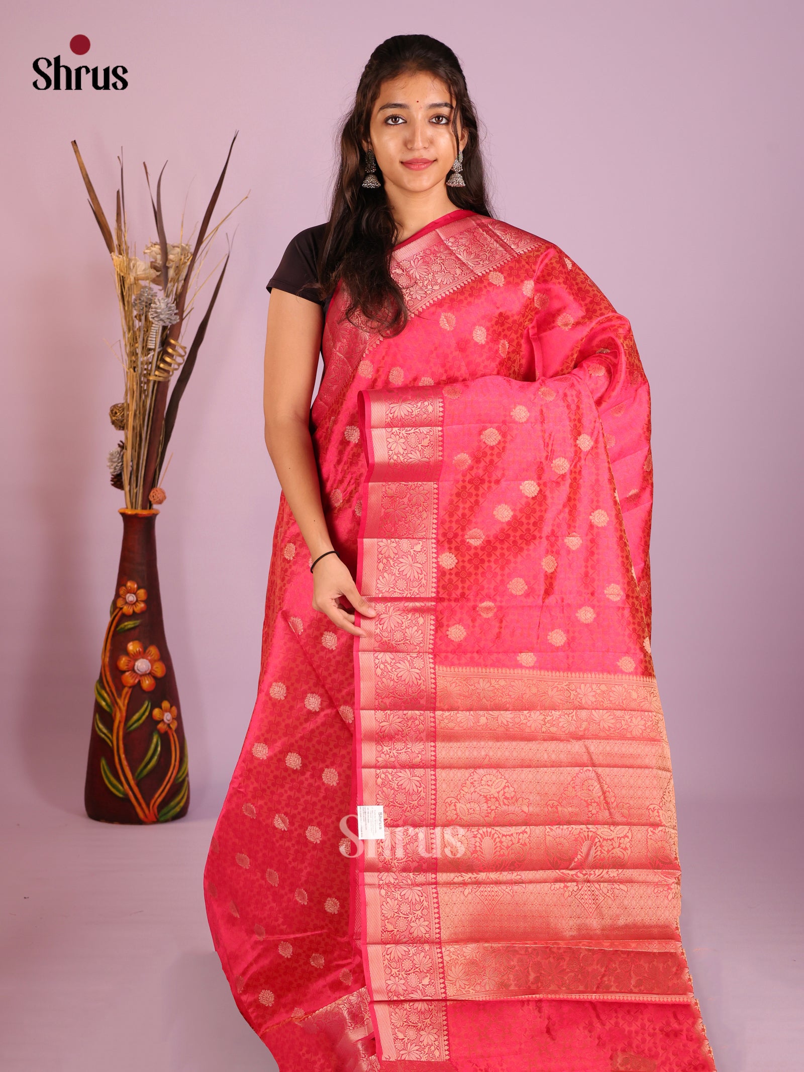 Pink - Semi Rawsilk Saree