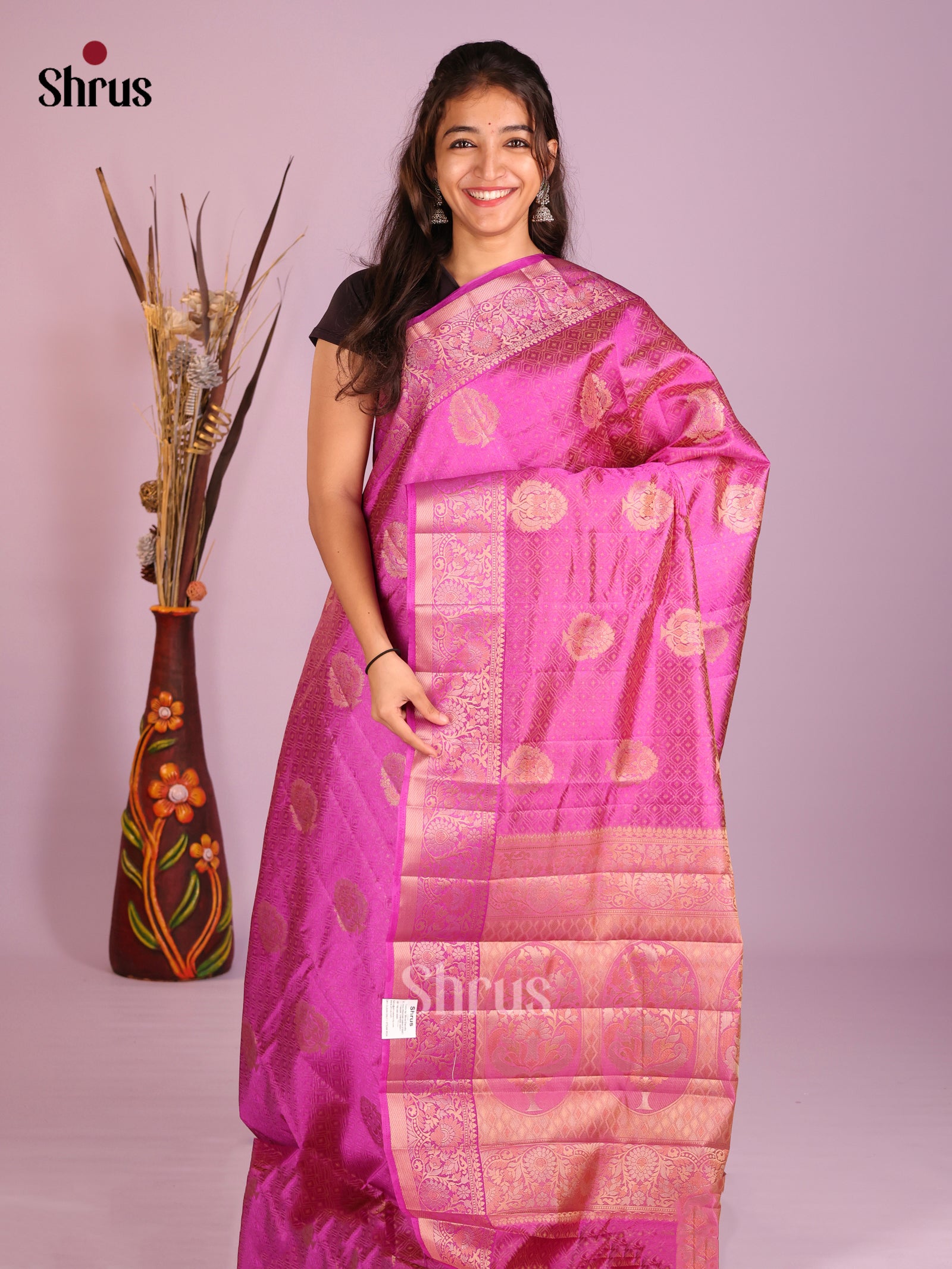 Pink- Semi Rawsilk Saree
