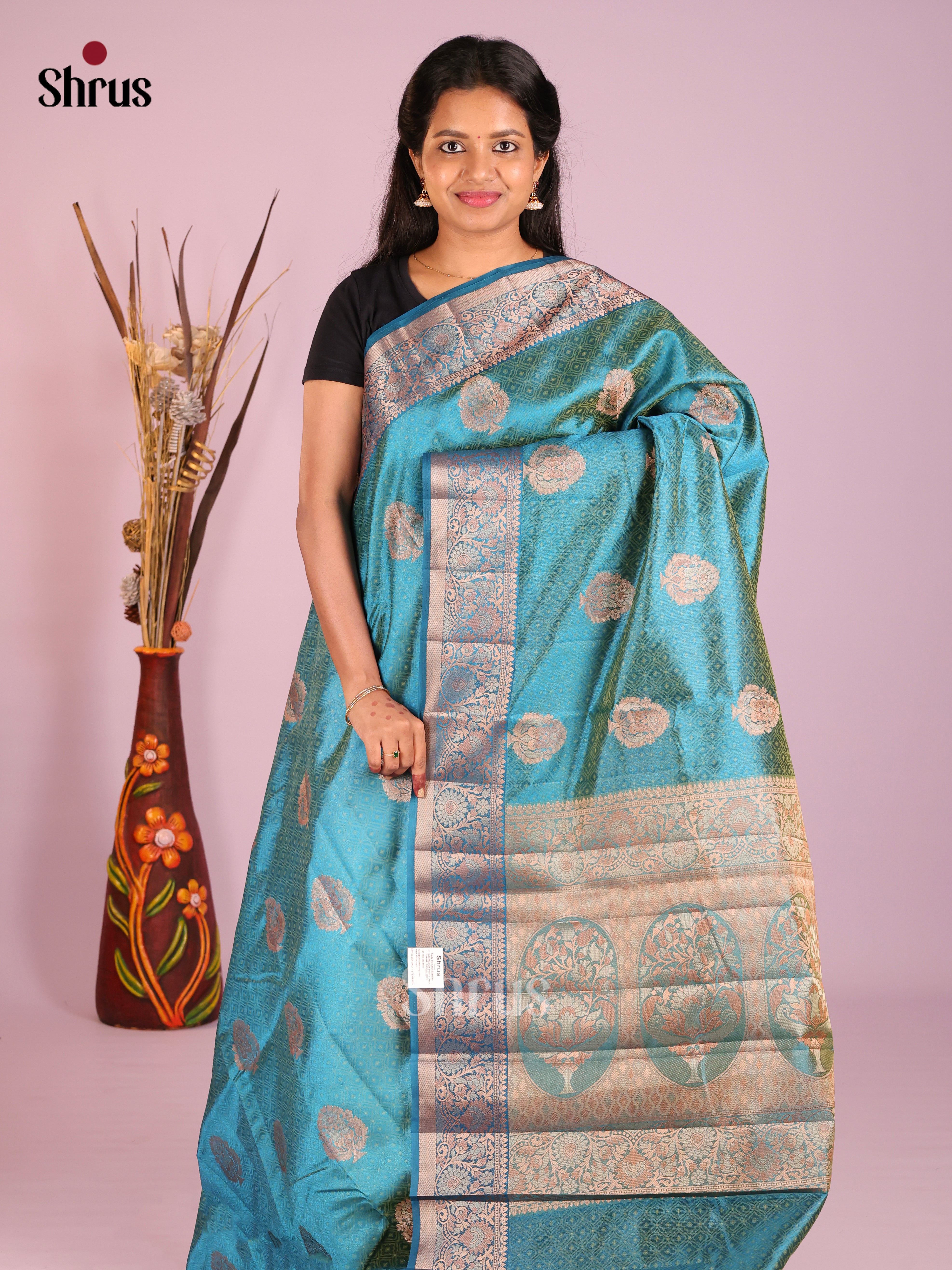 Blue- Semi Rawsilk Saree