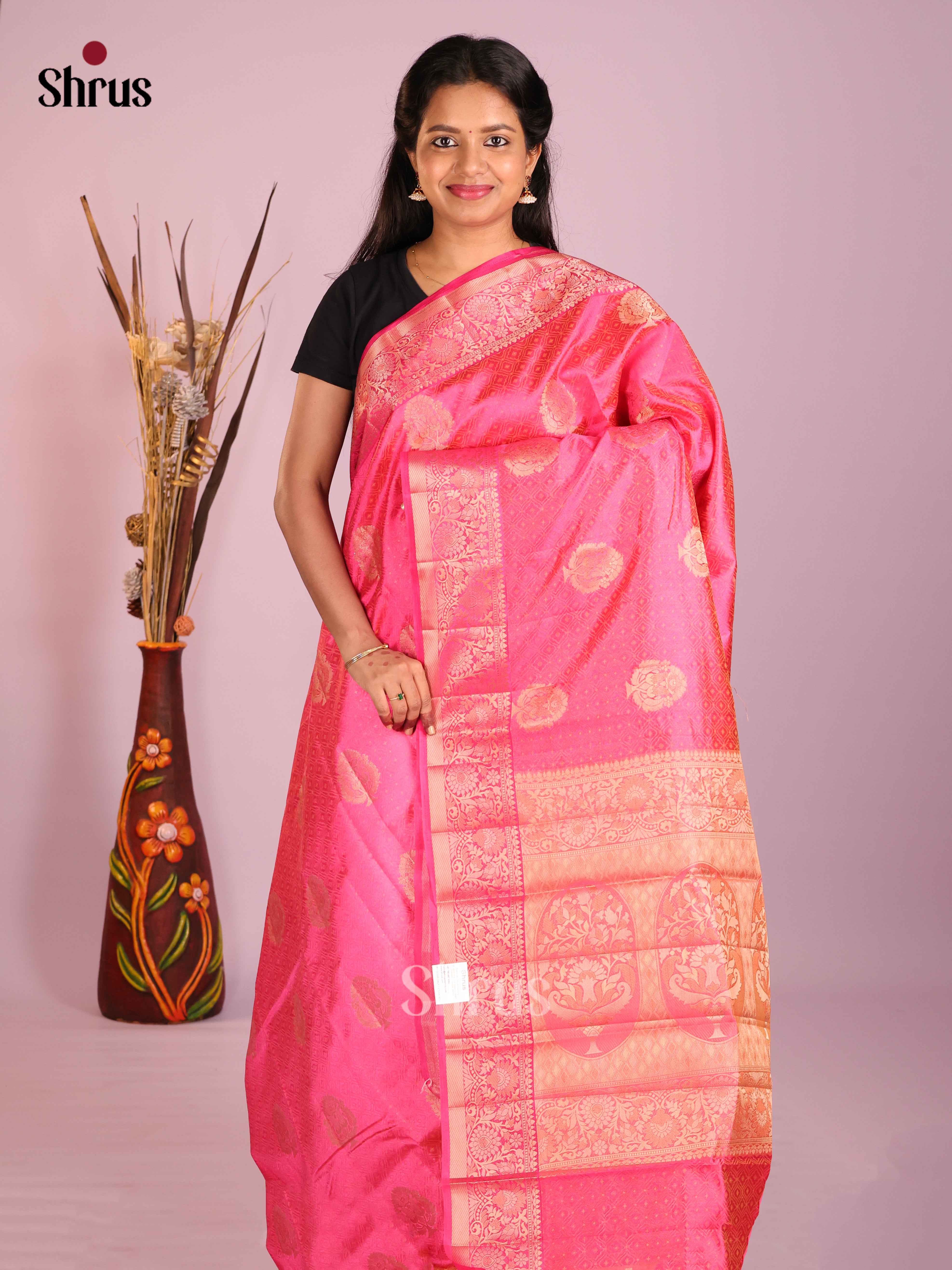 Pink - Semi Rawsilk Saree