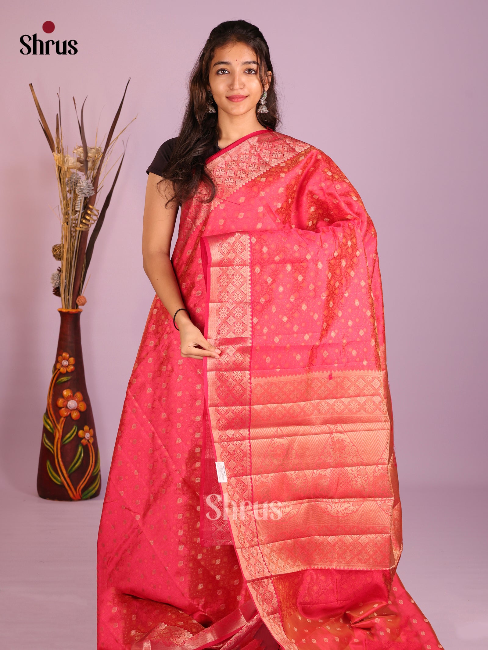Pink - Semi Rawsilk Saree