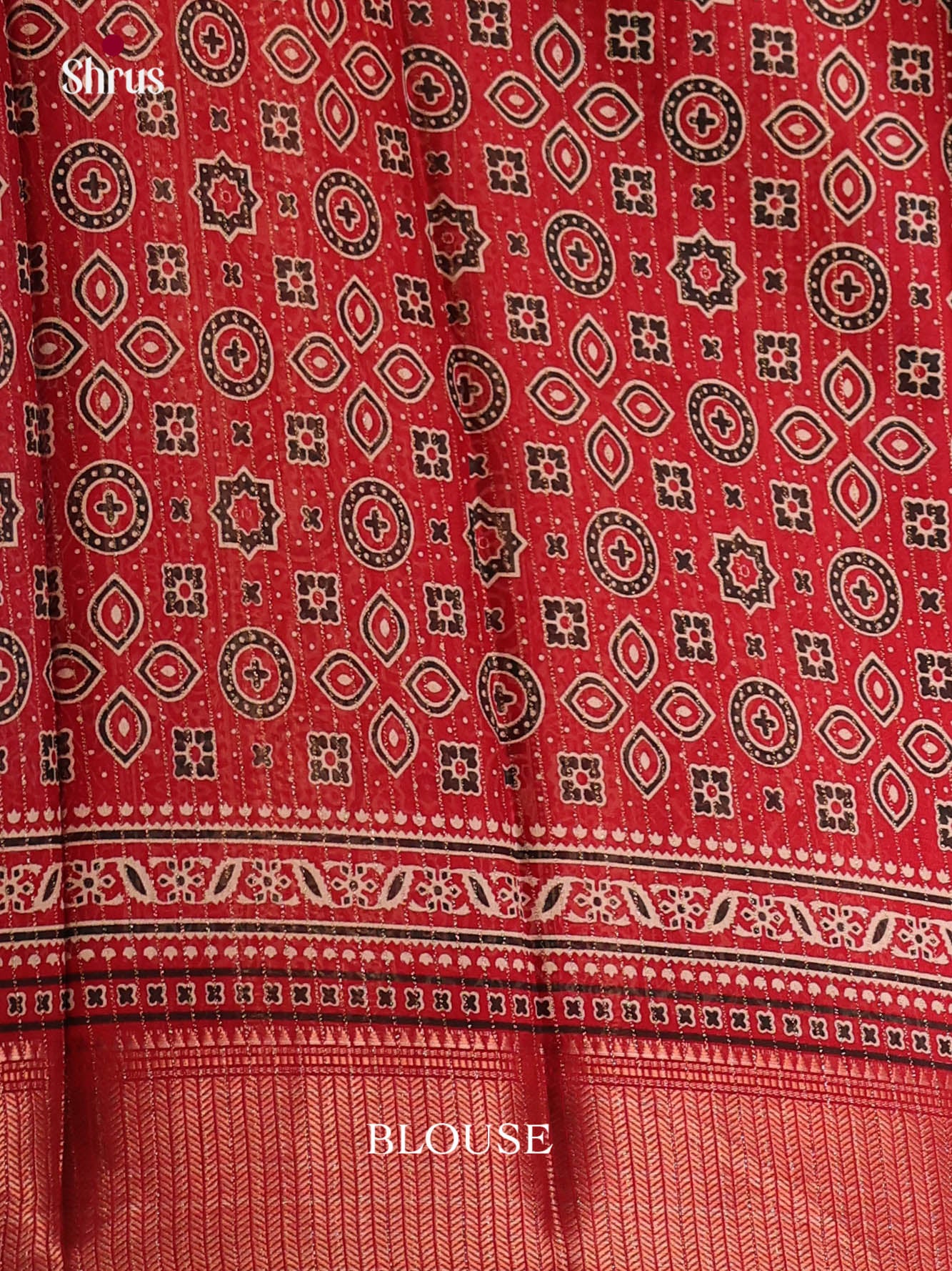 Cream & Red - Semi Crepe Saree