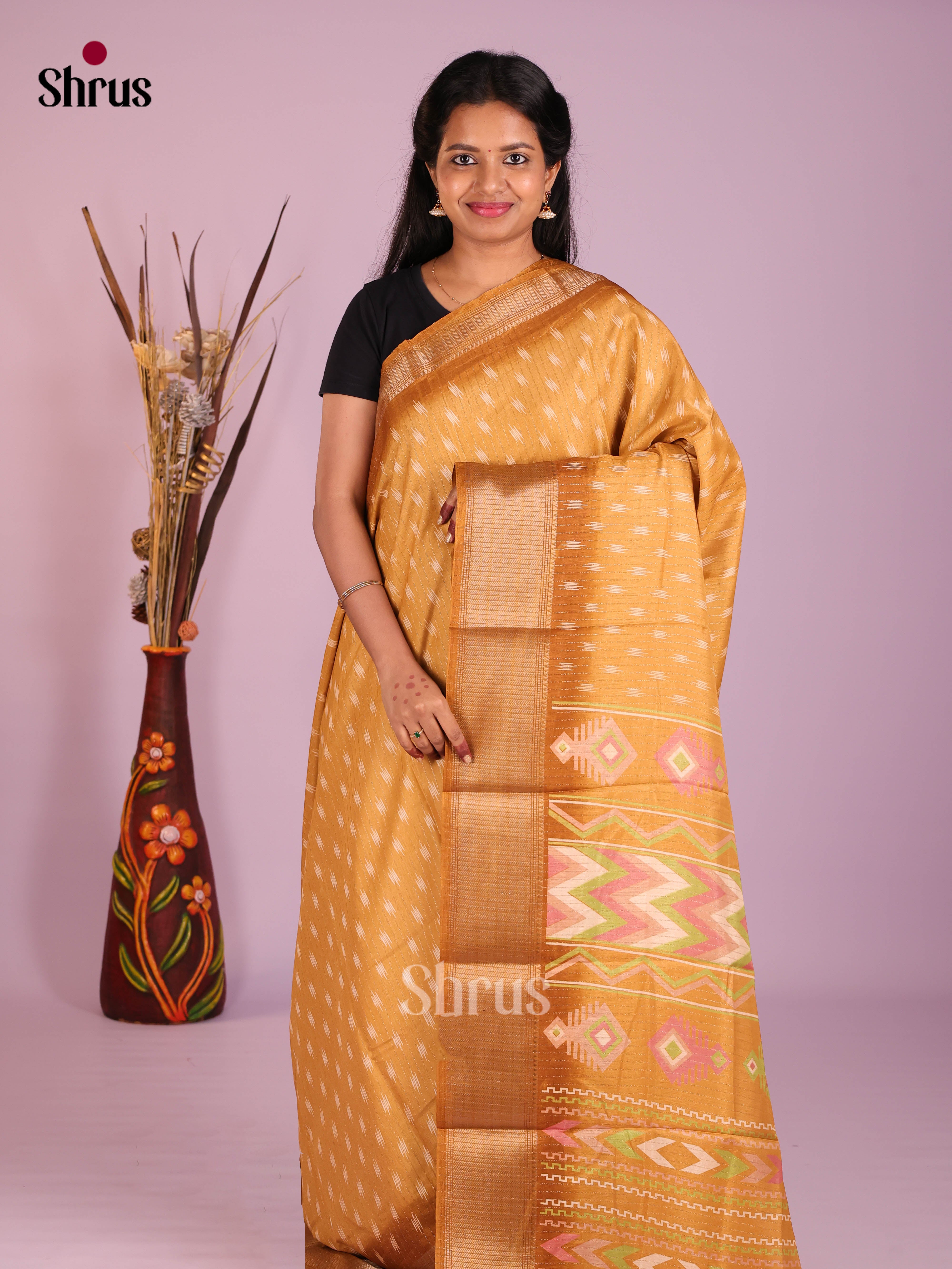 Mustard- Semi Crepe Saree - Shop on Shrus.com
