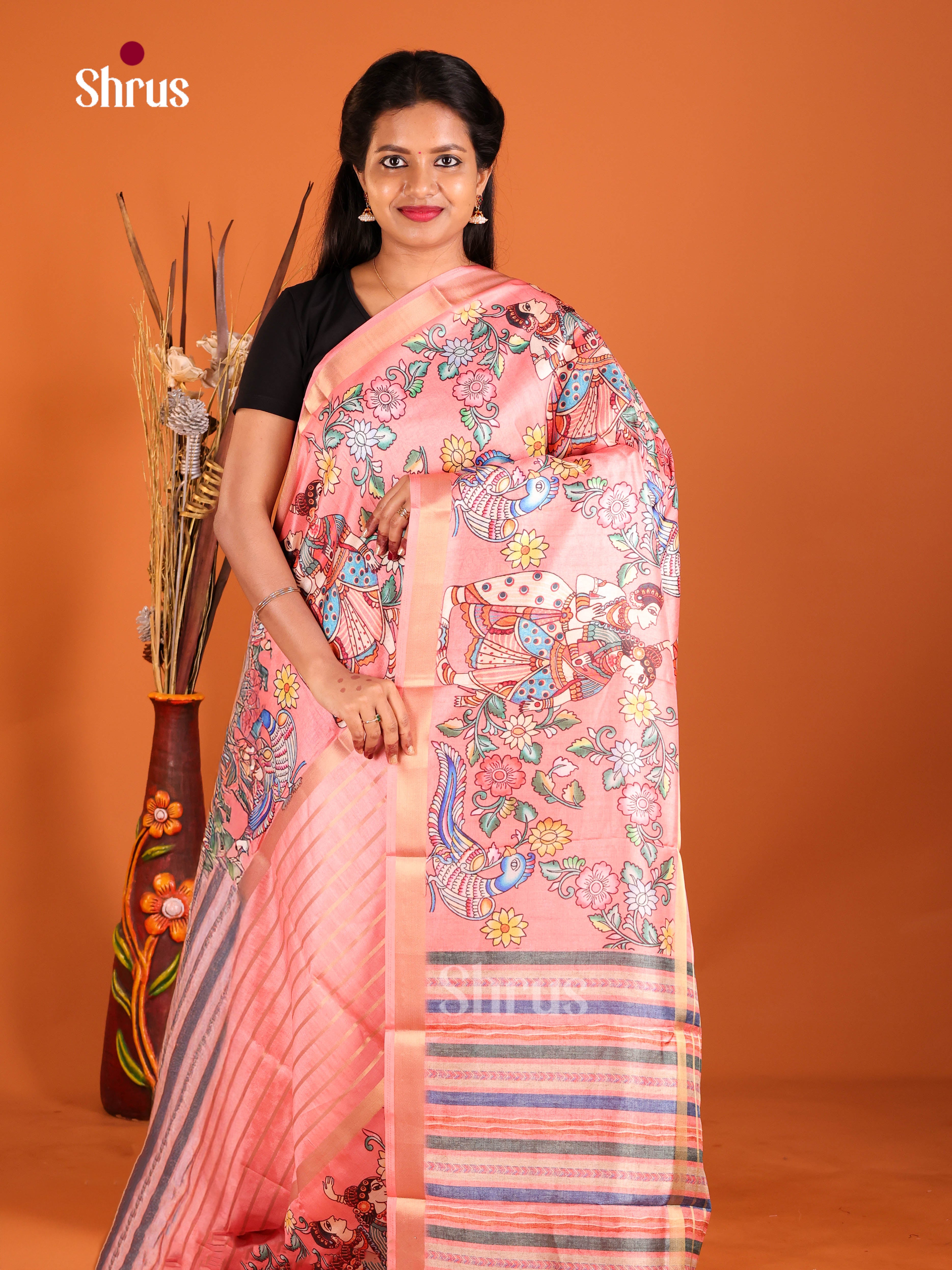 Pink - Semi matka Saree