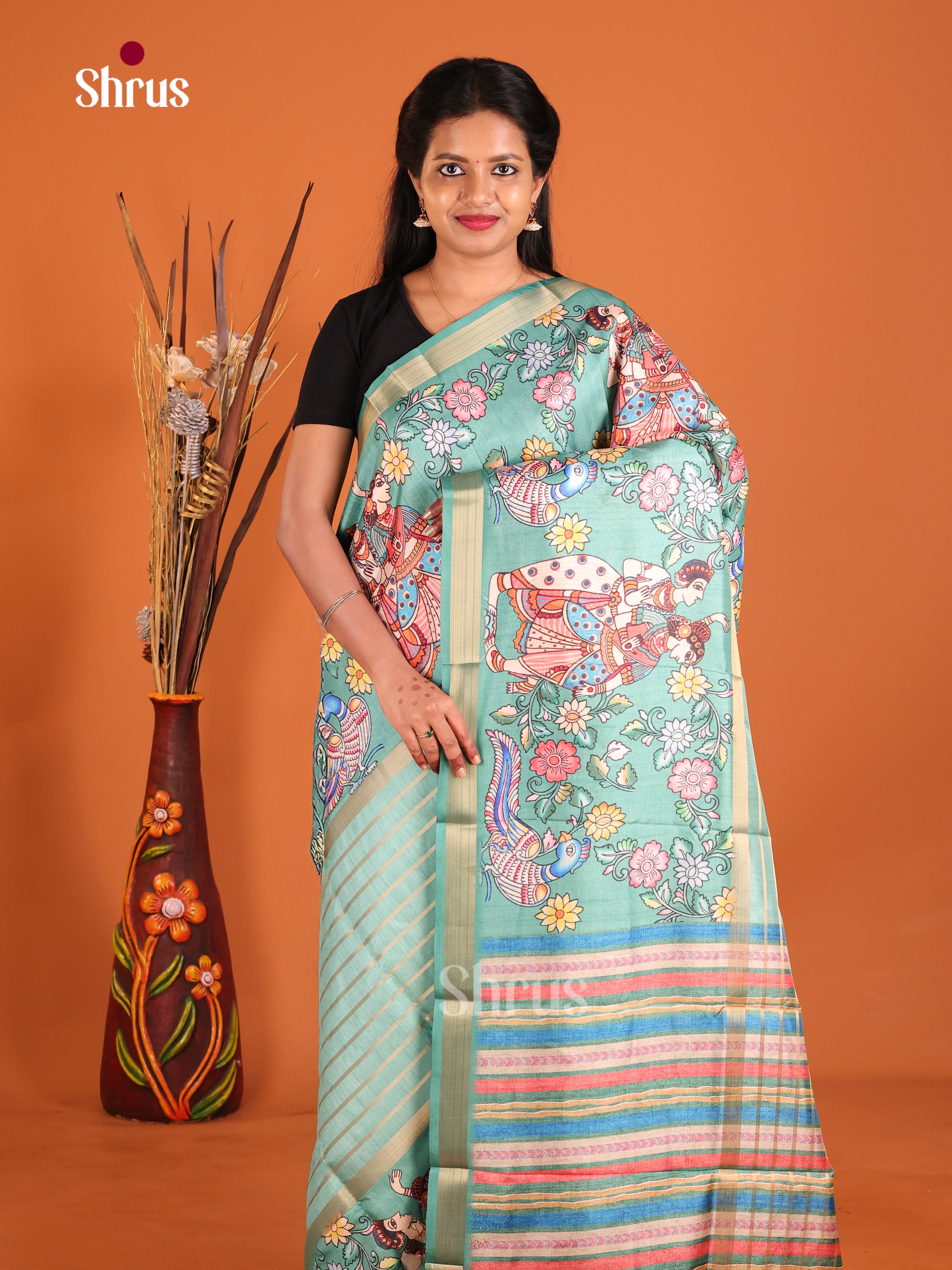 Pastel green - Semi matka Saree