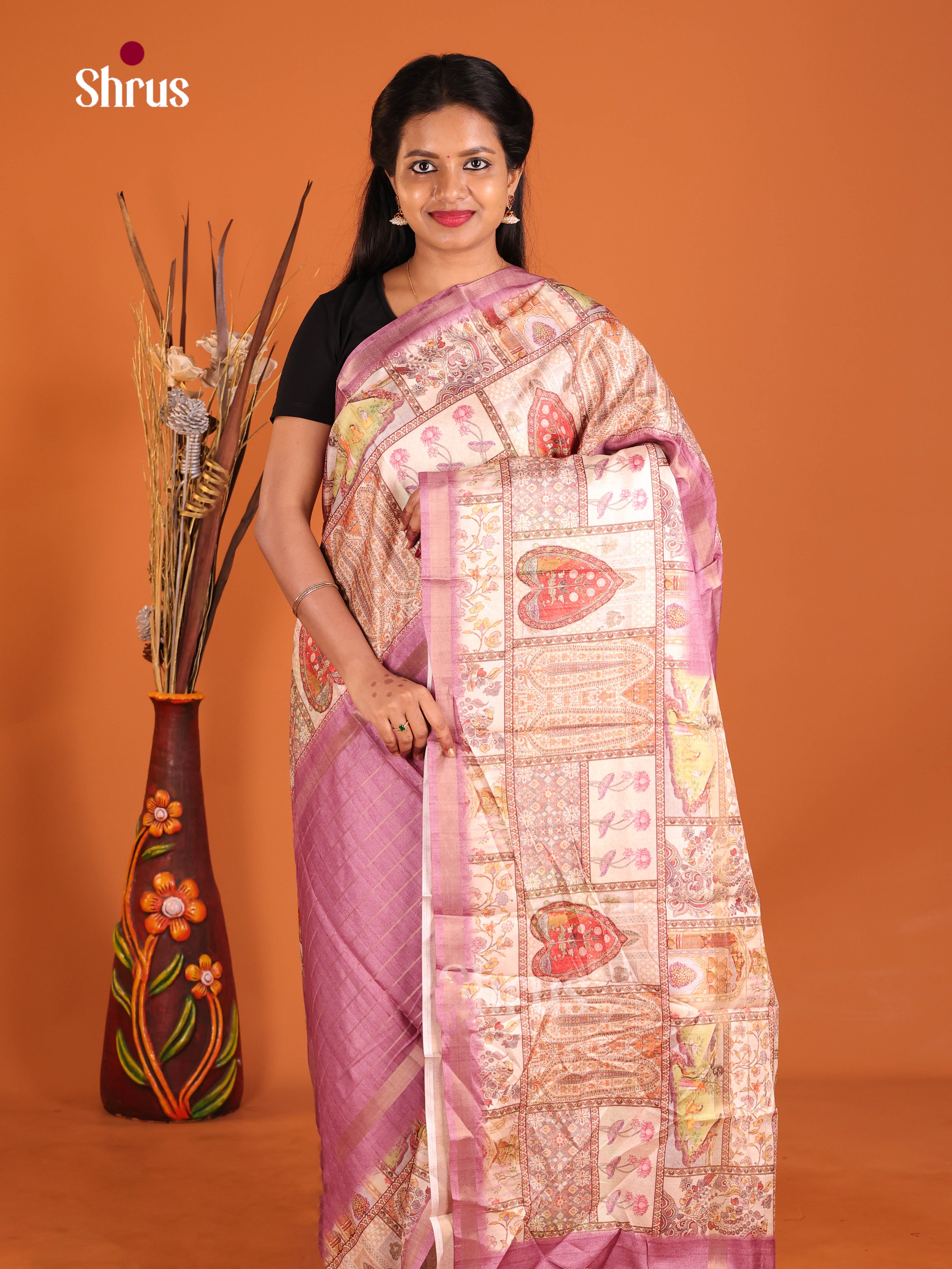 Pink & Cream - Semi matka Saree