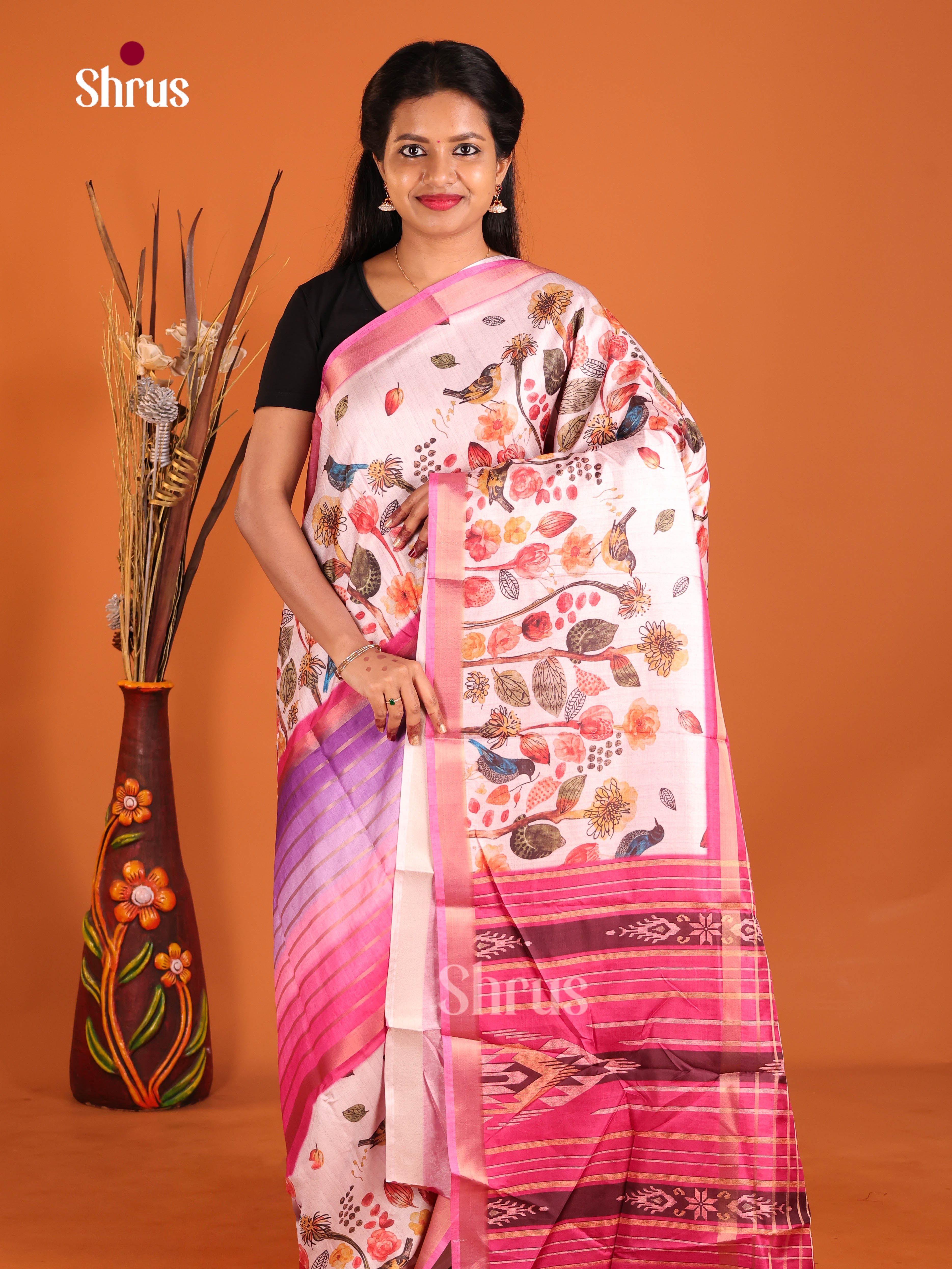 Pink & Cream - Semi matka Saree