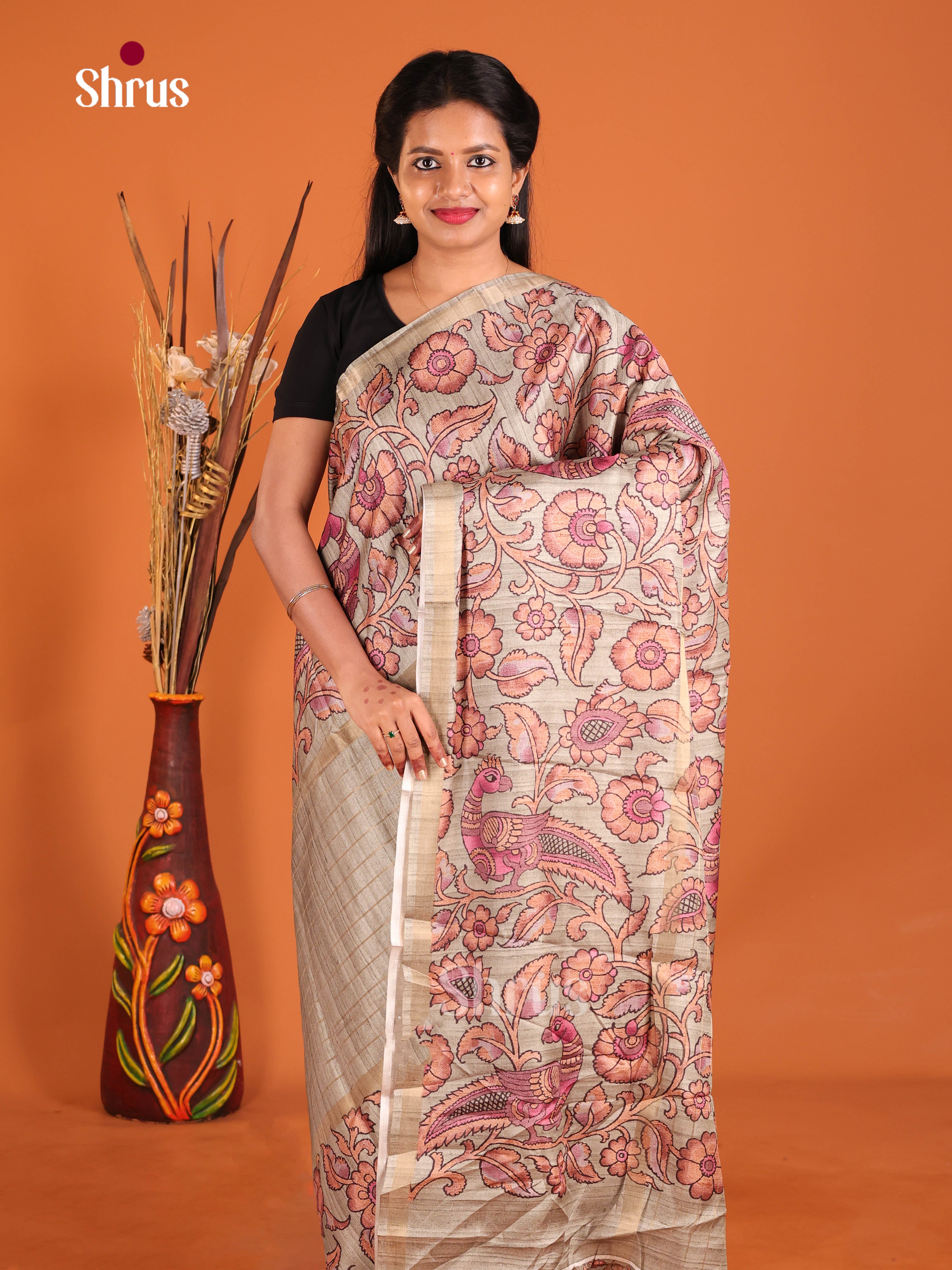 Grey - Semi matka Saree - Shop on Shrus.com