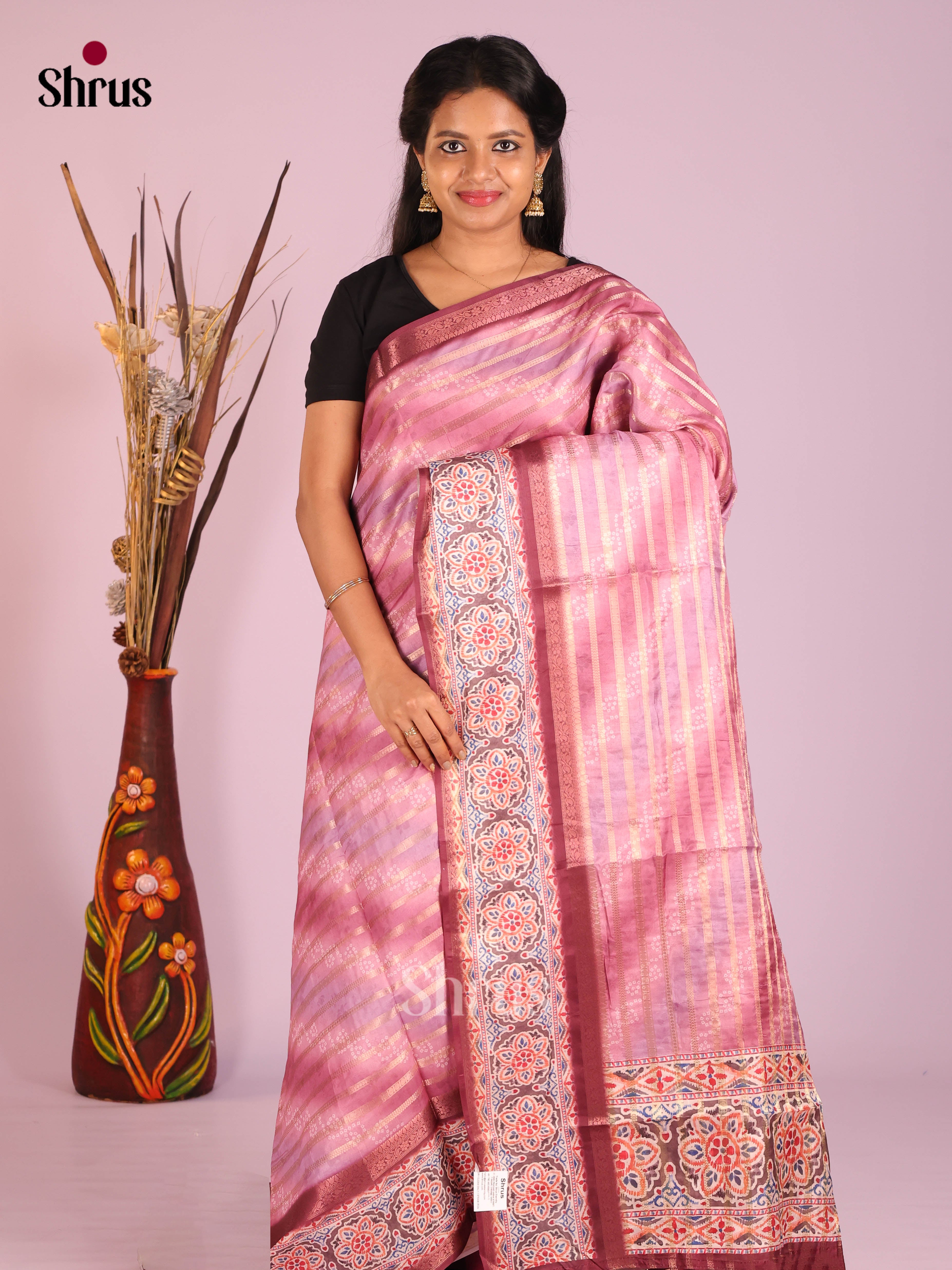 Pink & Maroon - Semi Dola silk Saree