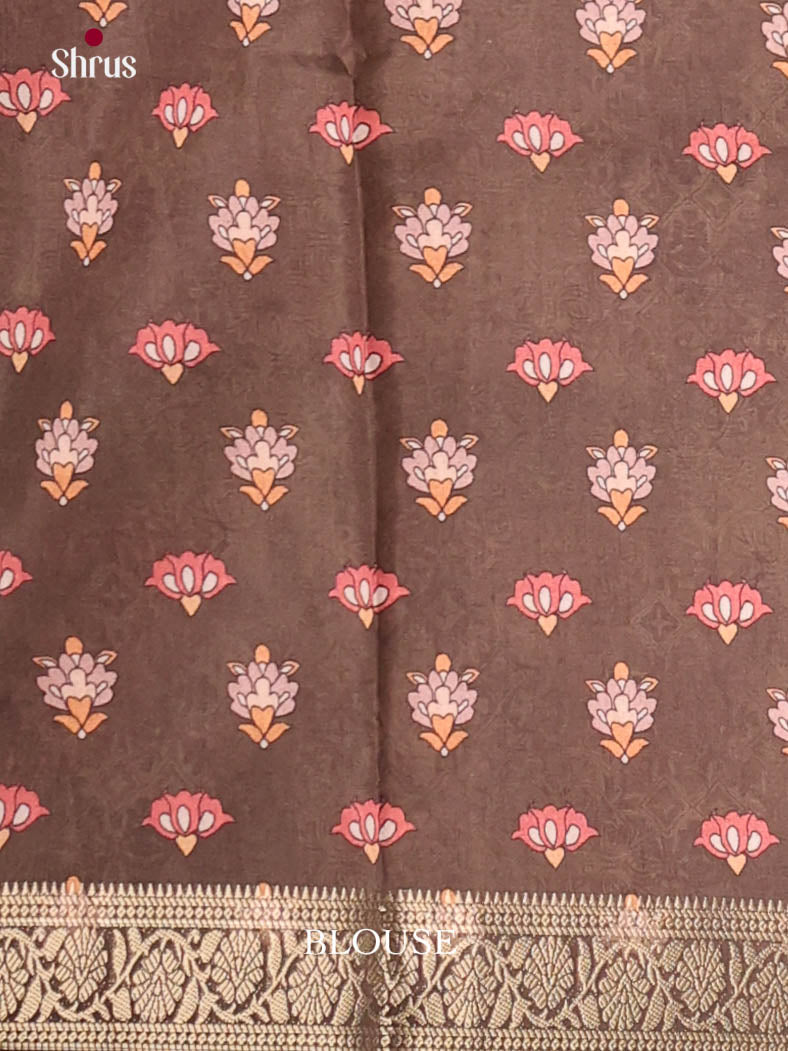 Cream & Brown - Semi Dola silk Saree