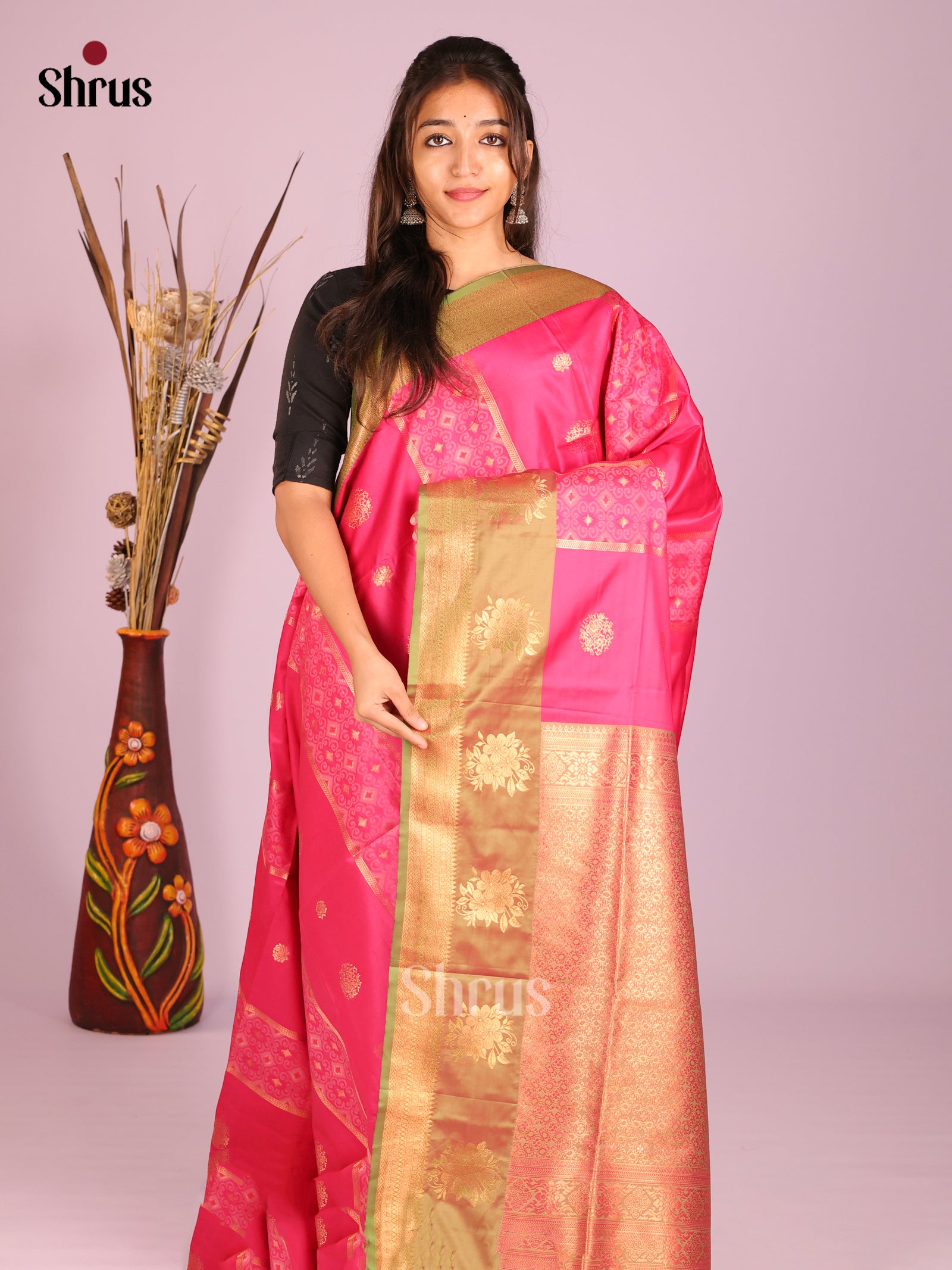 Pink & Green - Semi Softsilk Saree