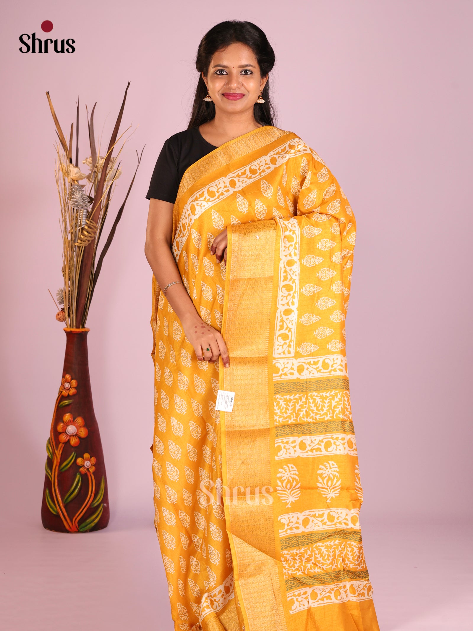 Mustard - Semi Crepe Saree - Shop on Shrus.com