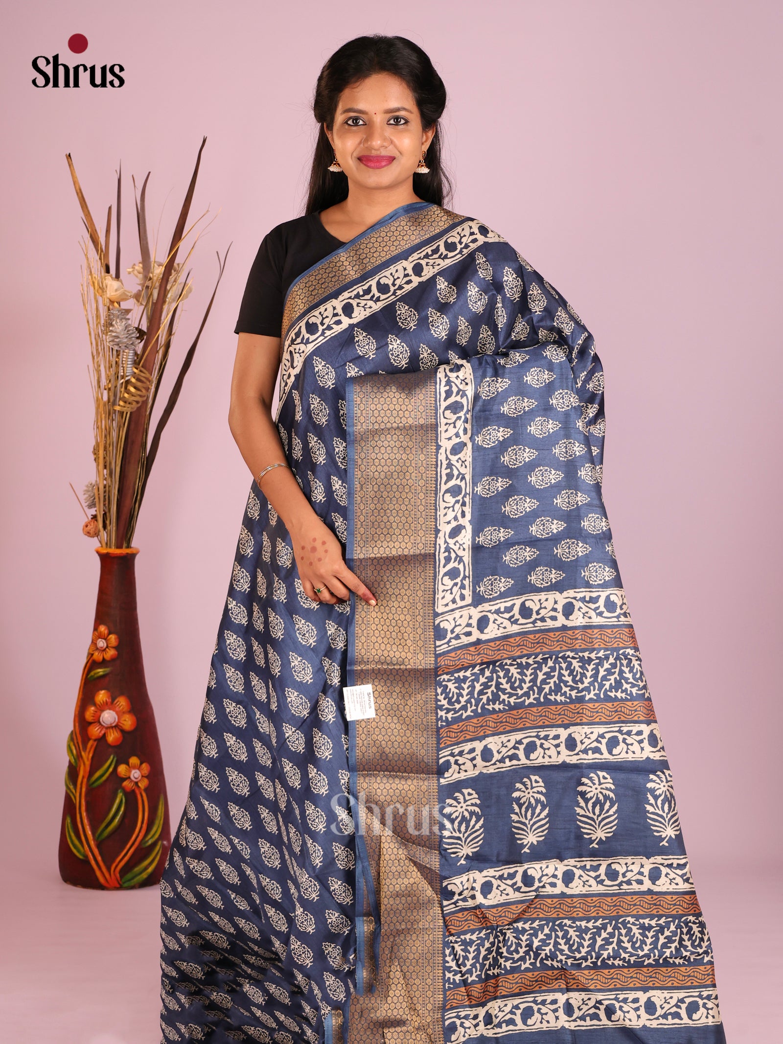 Blue - Semi Crepe Saree