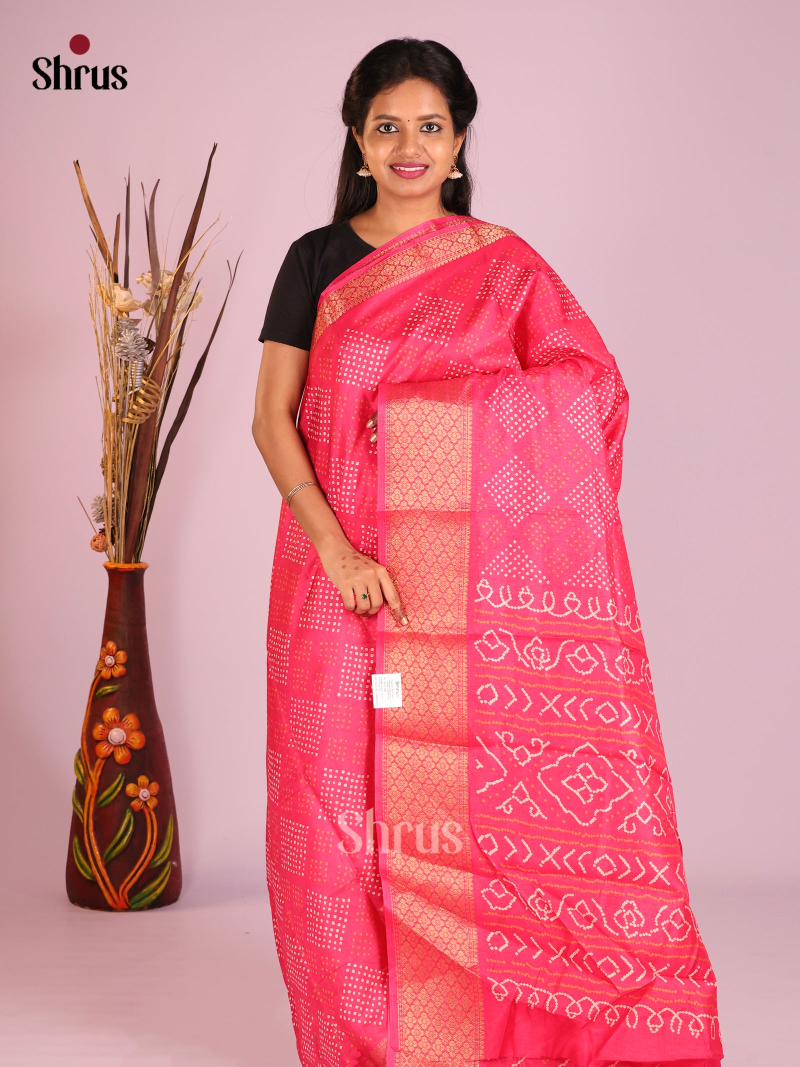 Pink - Semi Crepe Saree - Shop on Shrus.com