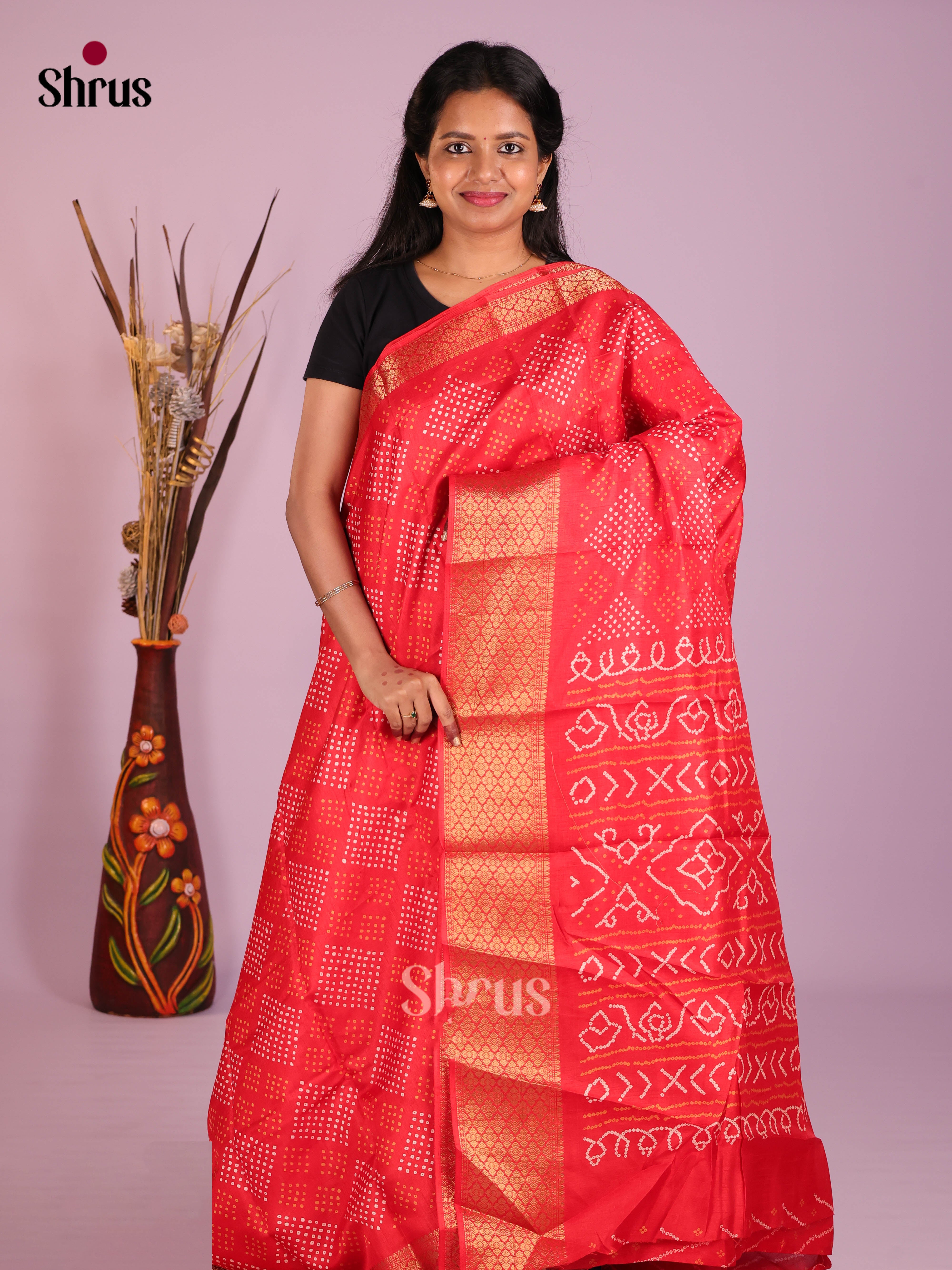 Red - Semi Crepe Saree - Shop on Shrus.com