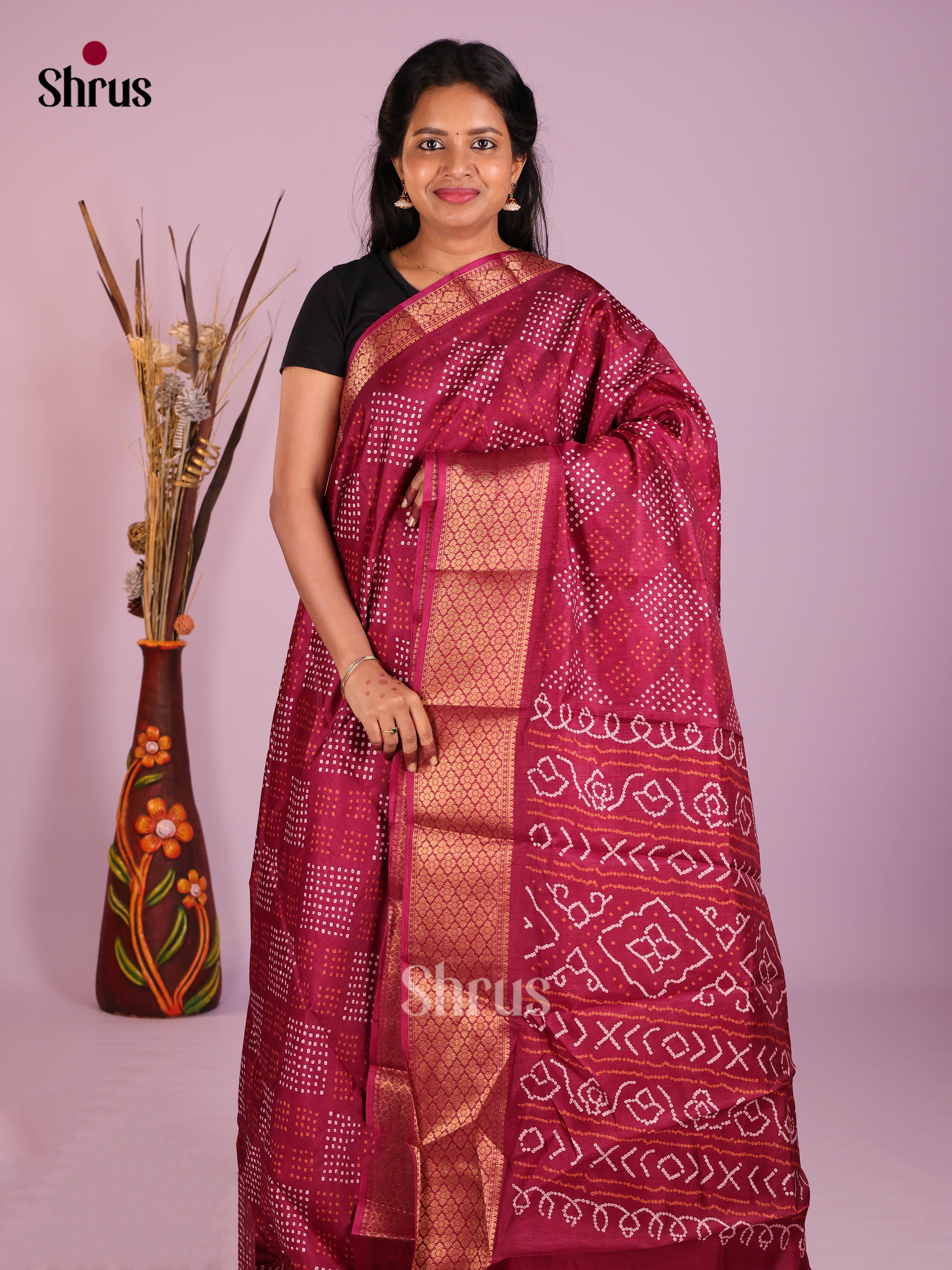 Maroon- Semi Crepe Saree