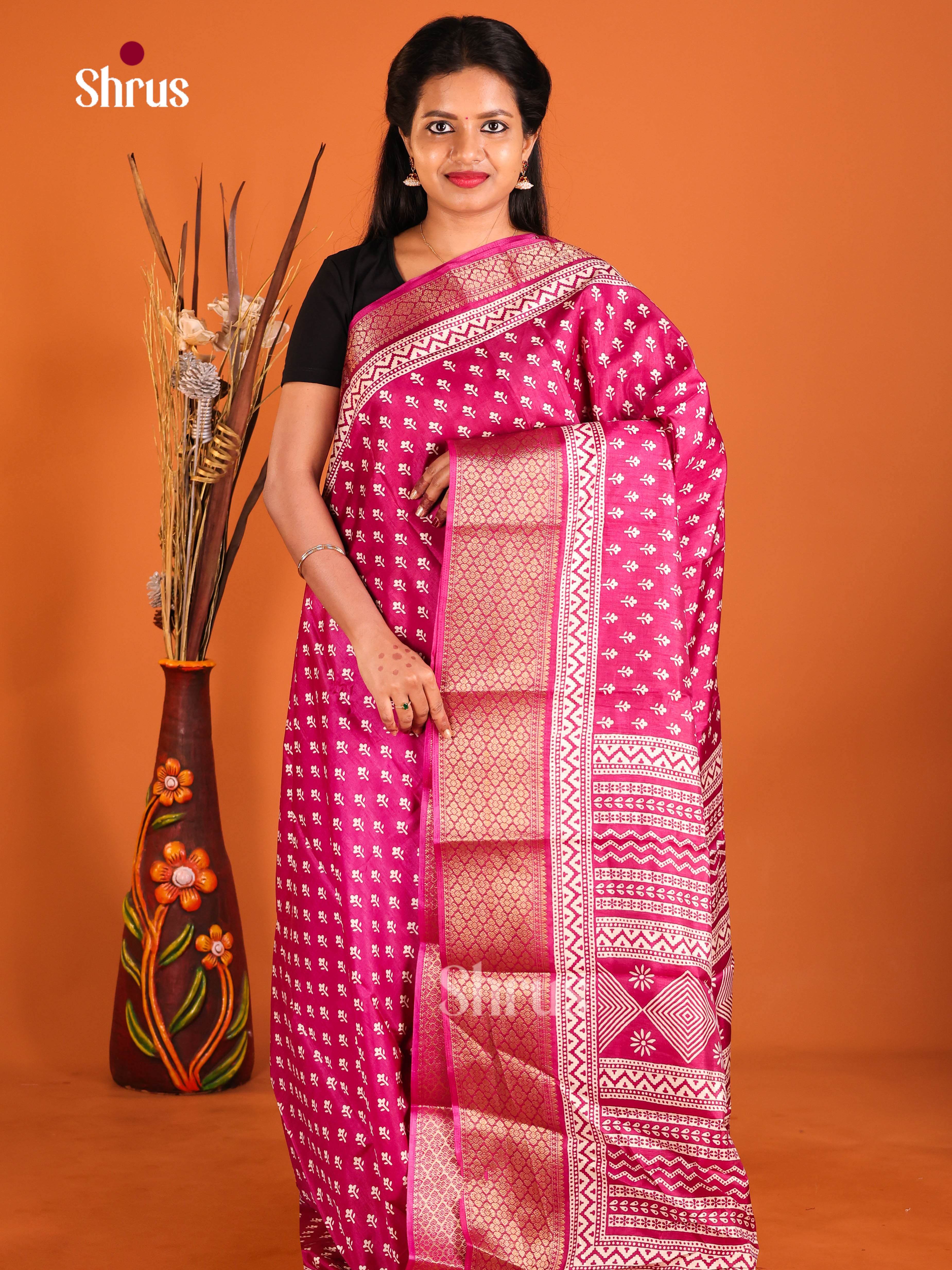 Pink- Semi Crepe Saree - Shop on Shrus.com