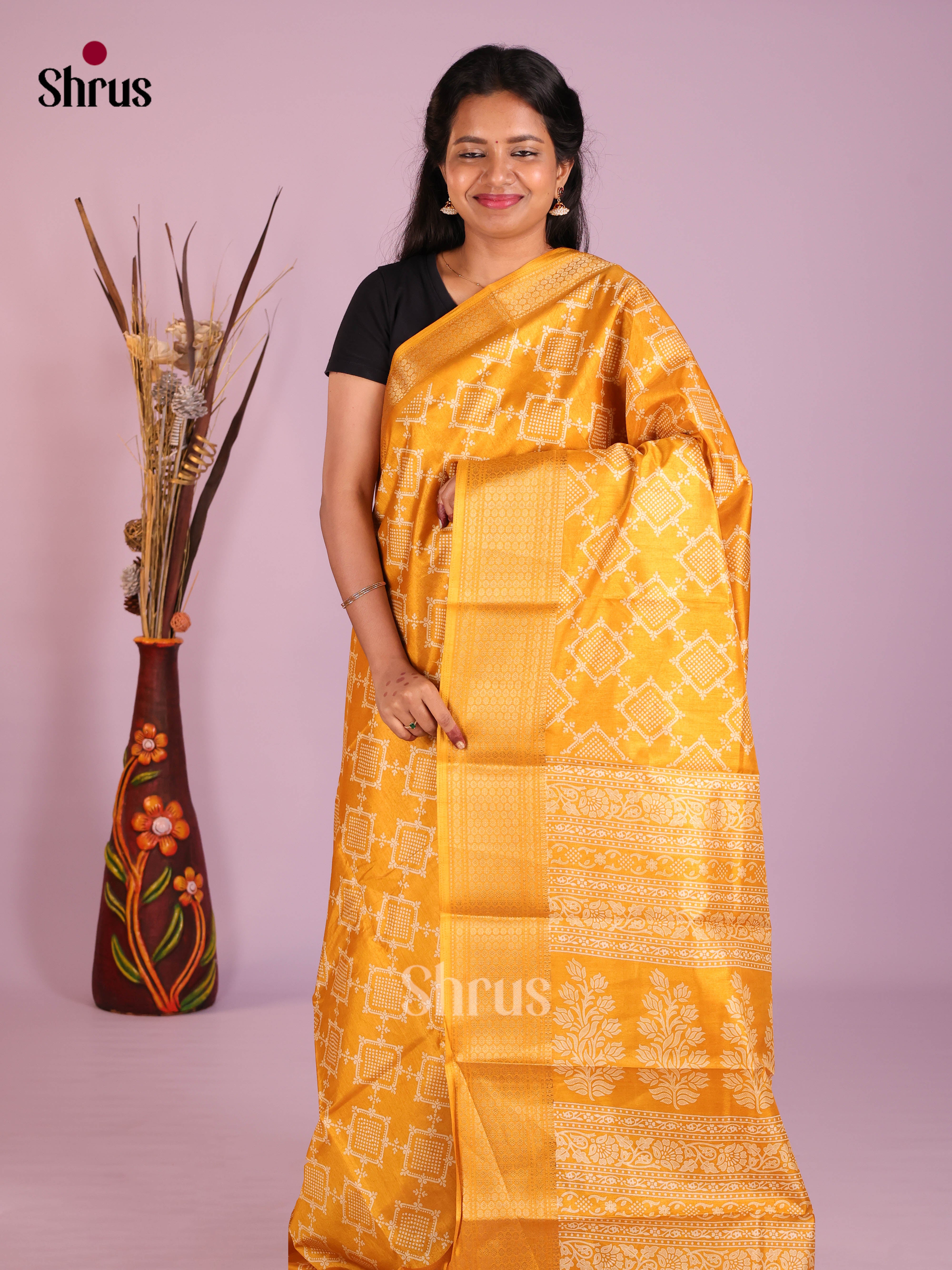 Mustard - Semi Crepe Saree - Shop on Shrus.com
