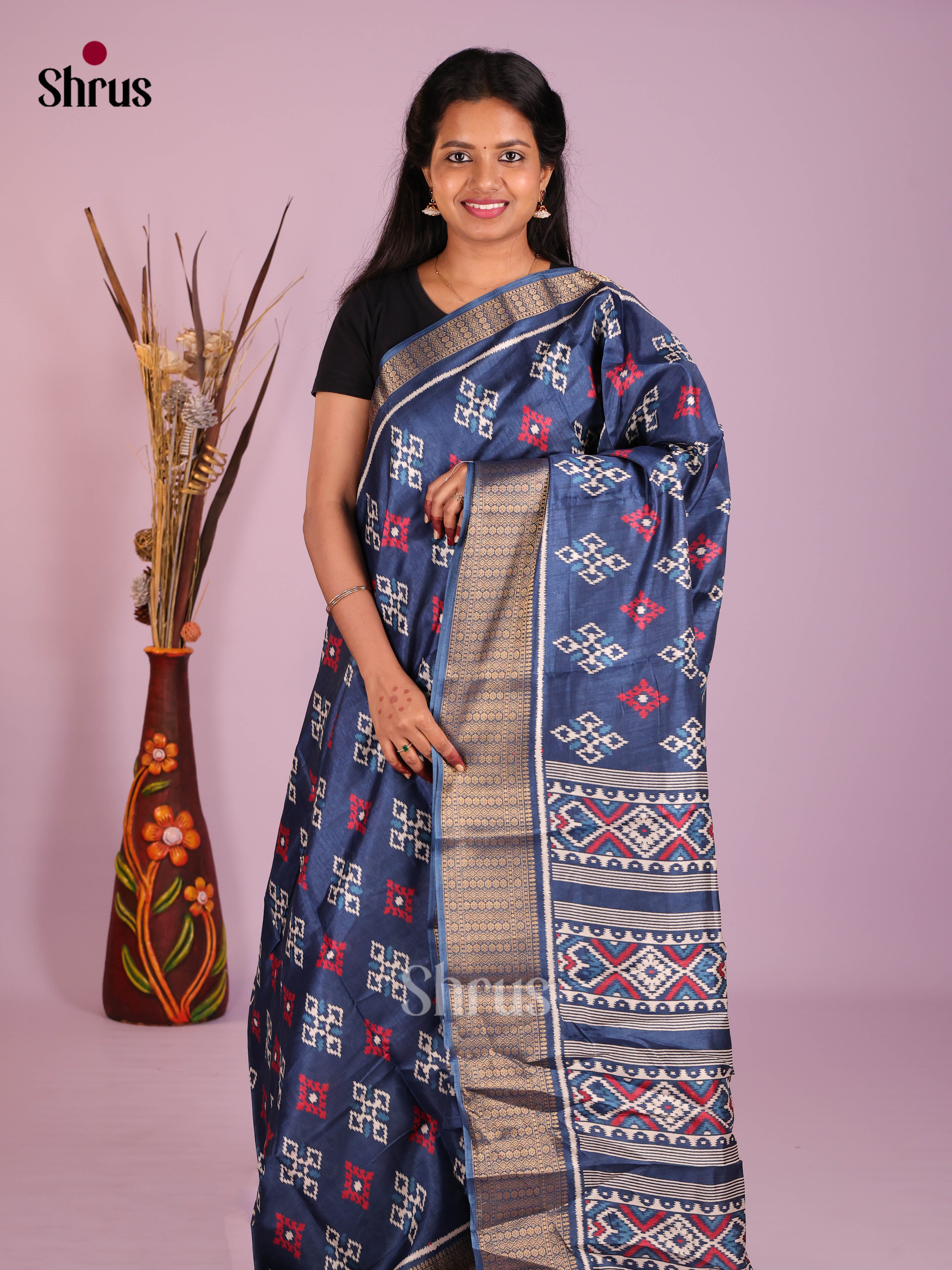 Blue - Semi Crepe Saree