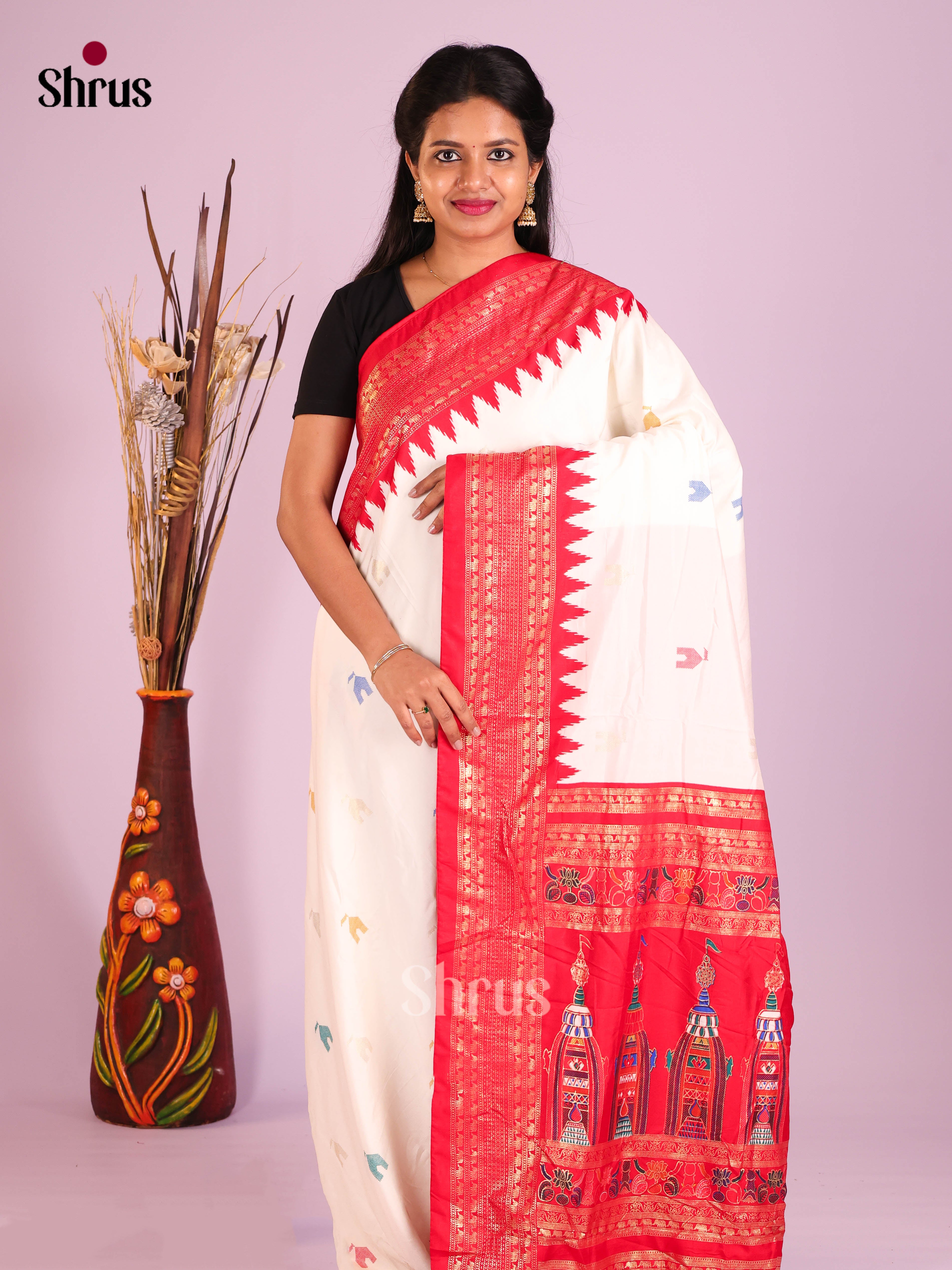 DIS10319 - Semi Ikkat Print Saree - Shop on Shrus.com