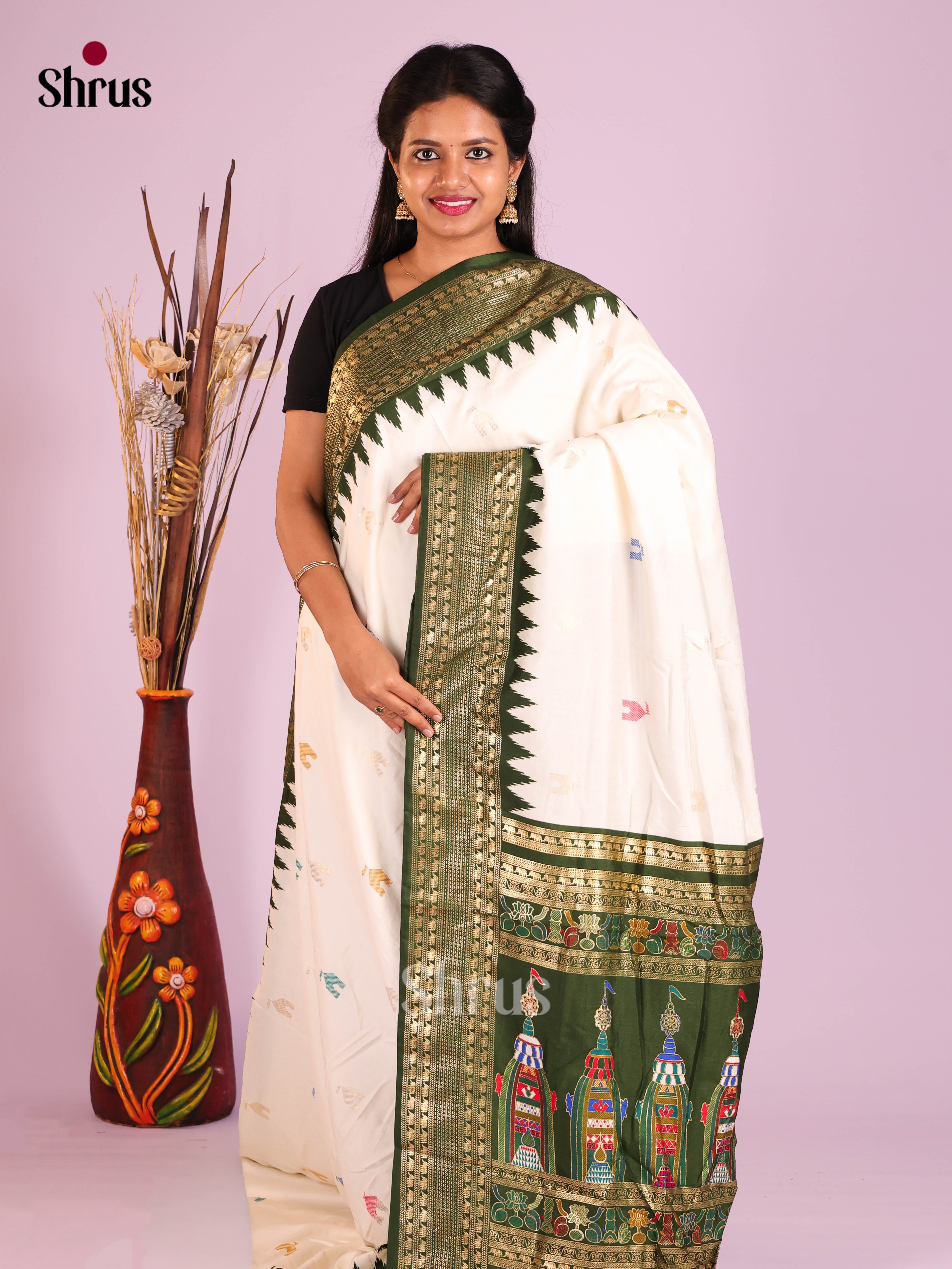 DIS10320 - Semi Ikkat Print Saree - Shop on Shrus.com