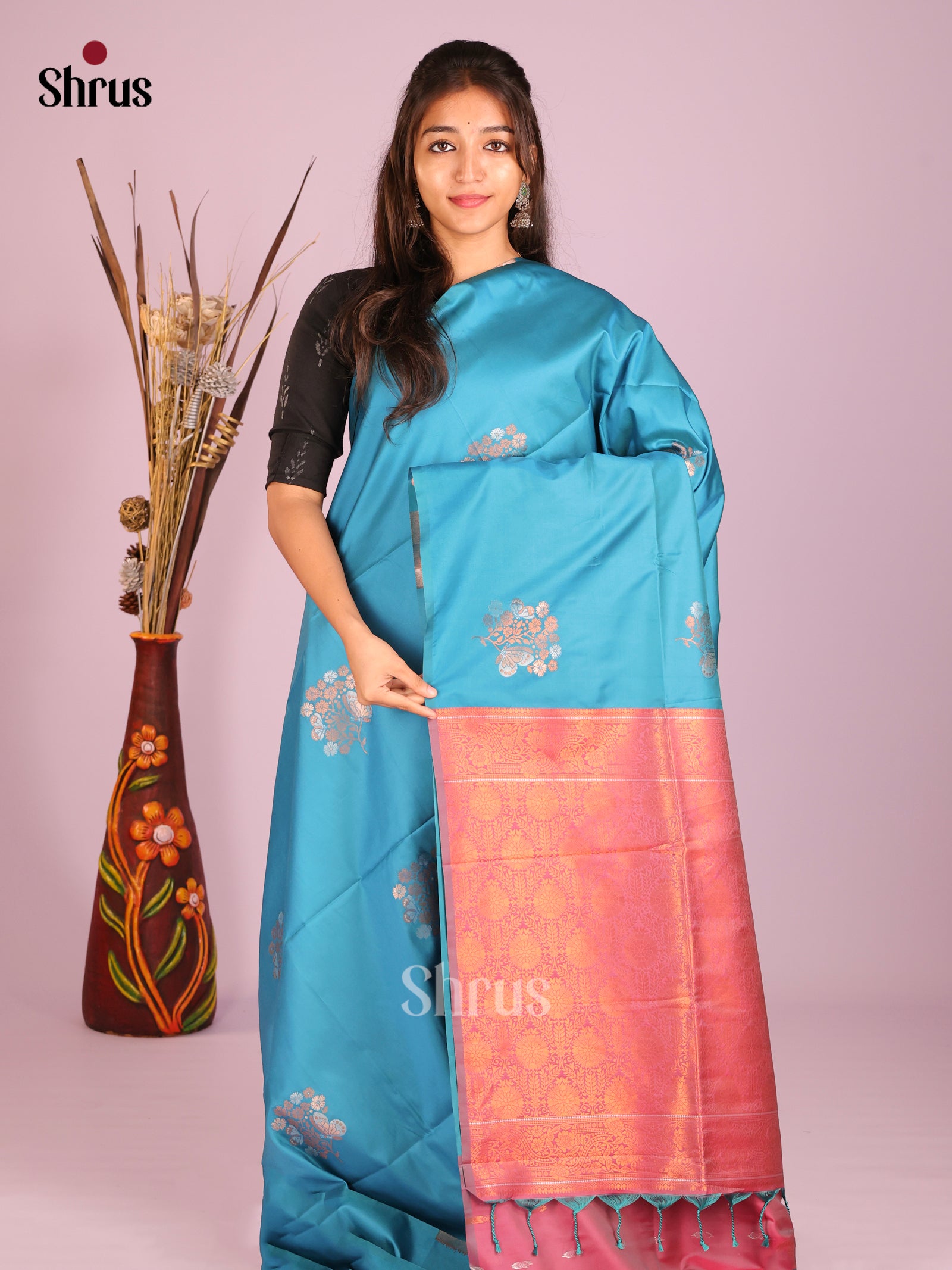 Blue & Pink- Semi Softsilk Saree