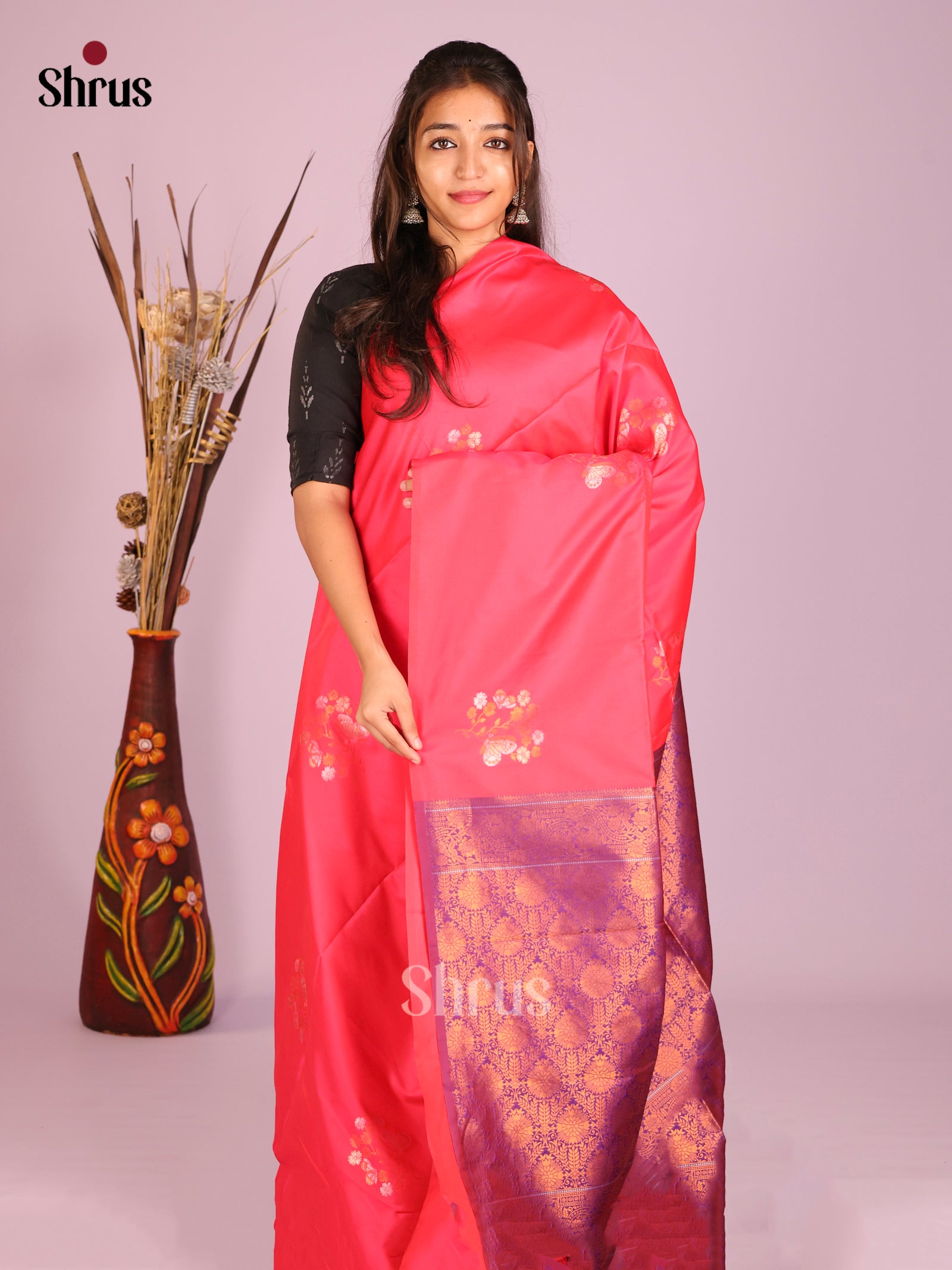 Pink & Purple - Semi Softsilk Saree
