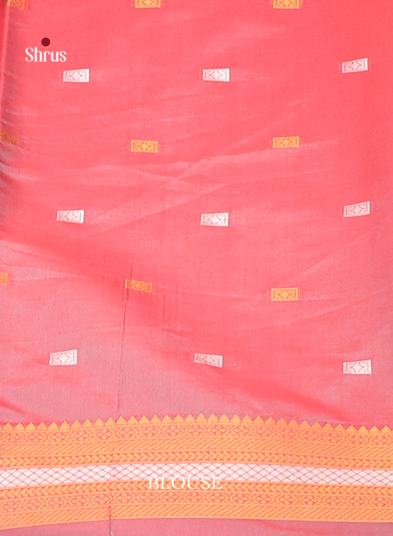 Green & Orangish Pink - Semi Softsilk Saree